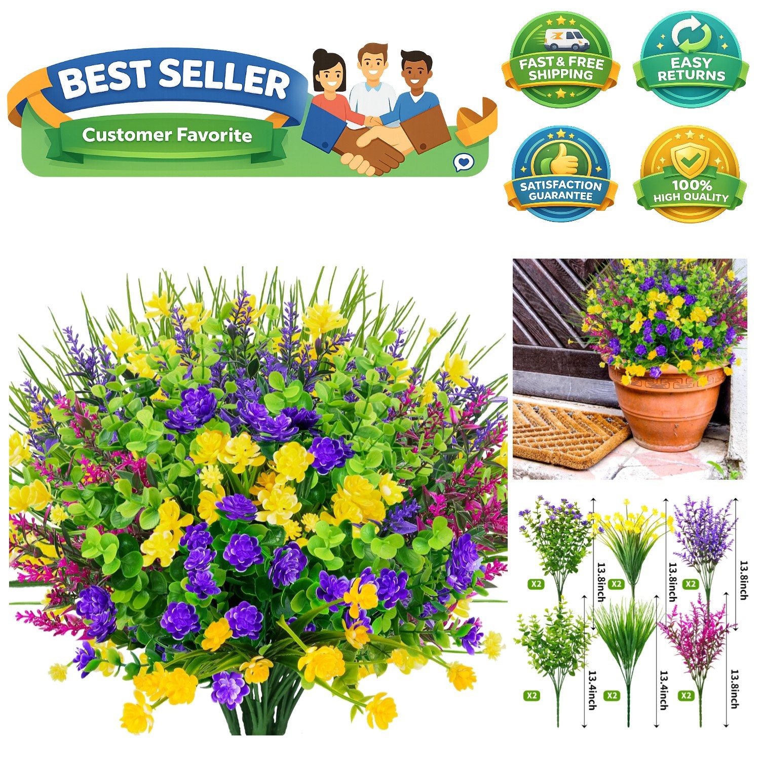 Colorful 12-Piece Artificial Flower Collection for -Round Decoration