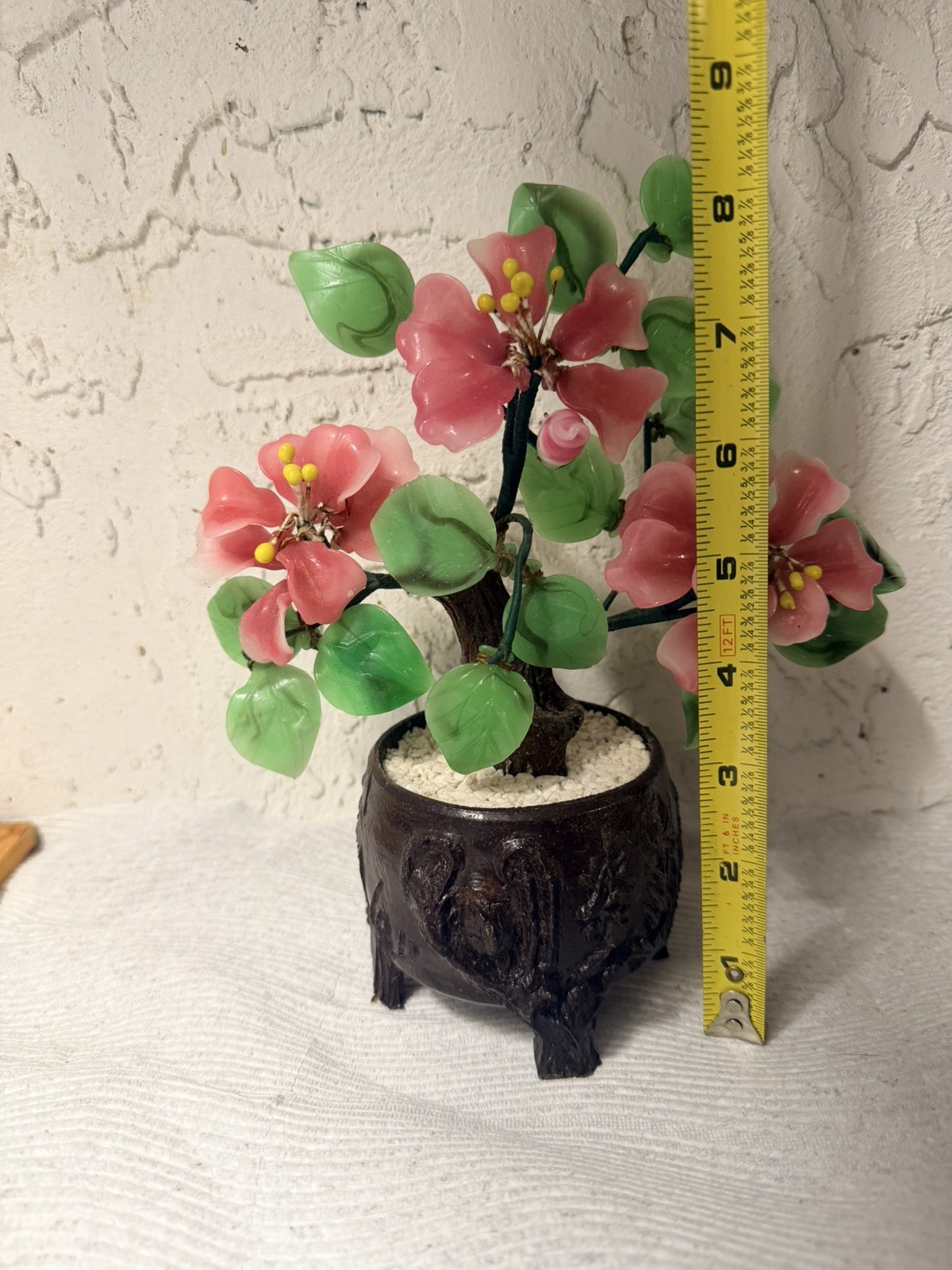 Oriental Bonsai Cherry Blossom Glass Tree in Pot Art Glass Flower