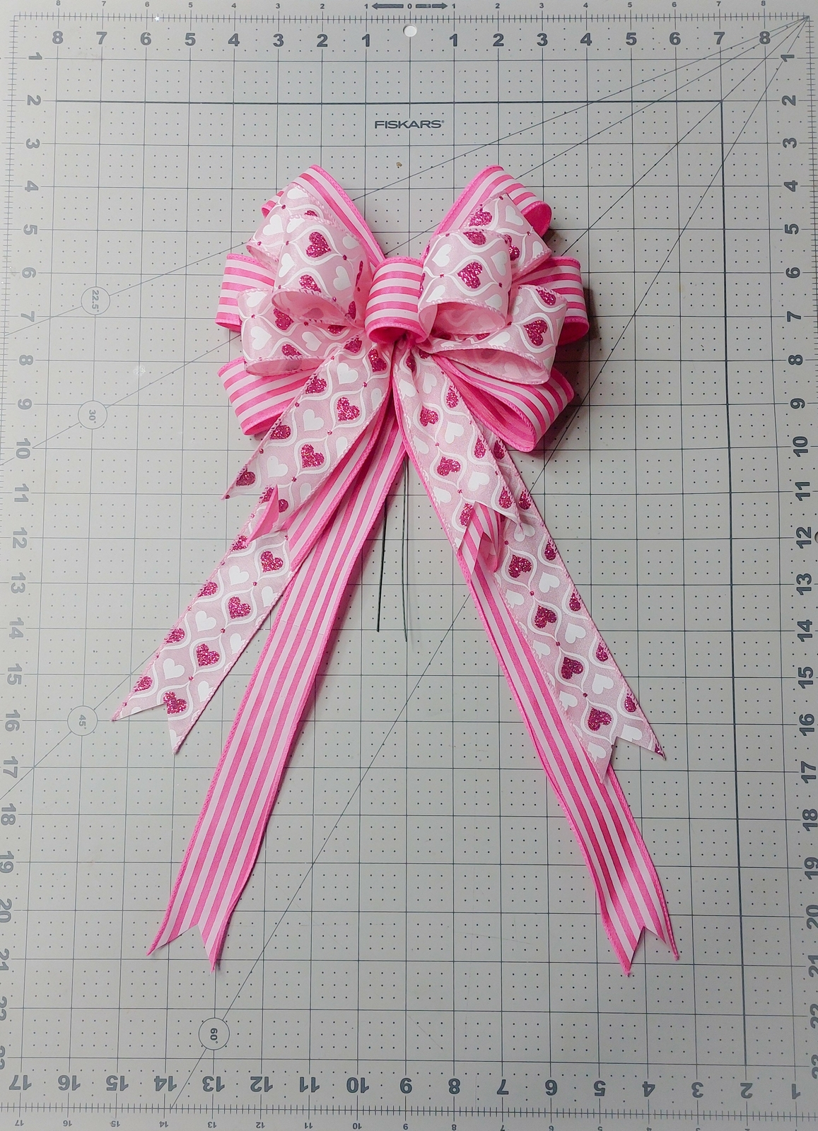 Valentine’s Day Bow, Pink Hourglass Hearts and Stripes