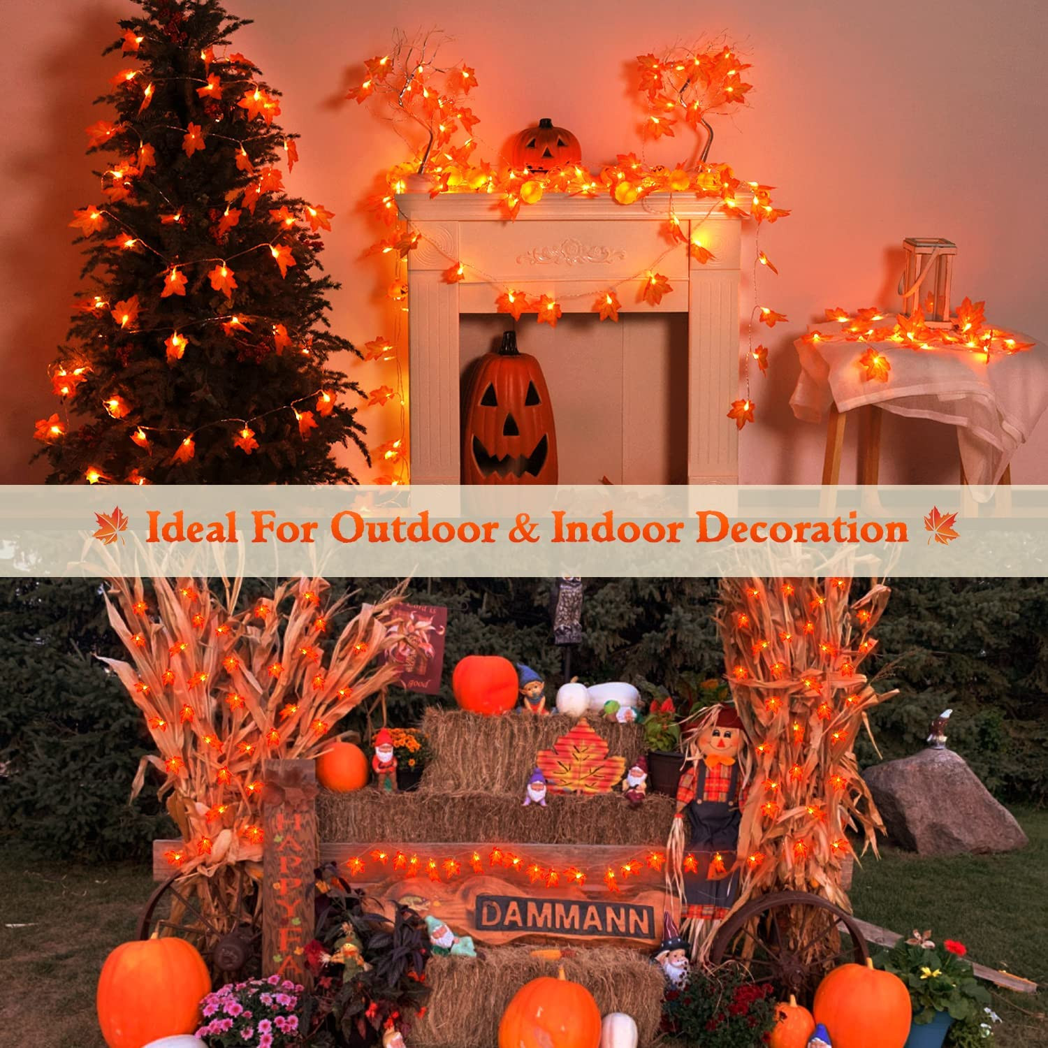 JMEXSUSS 2 Pack Fall Decor Lights Battery Operated, Total 22 FT 40 LED Thanksgiv