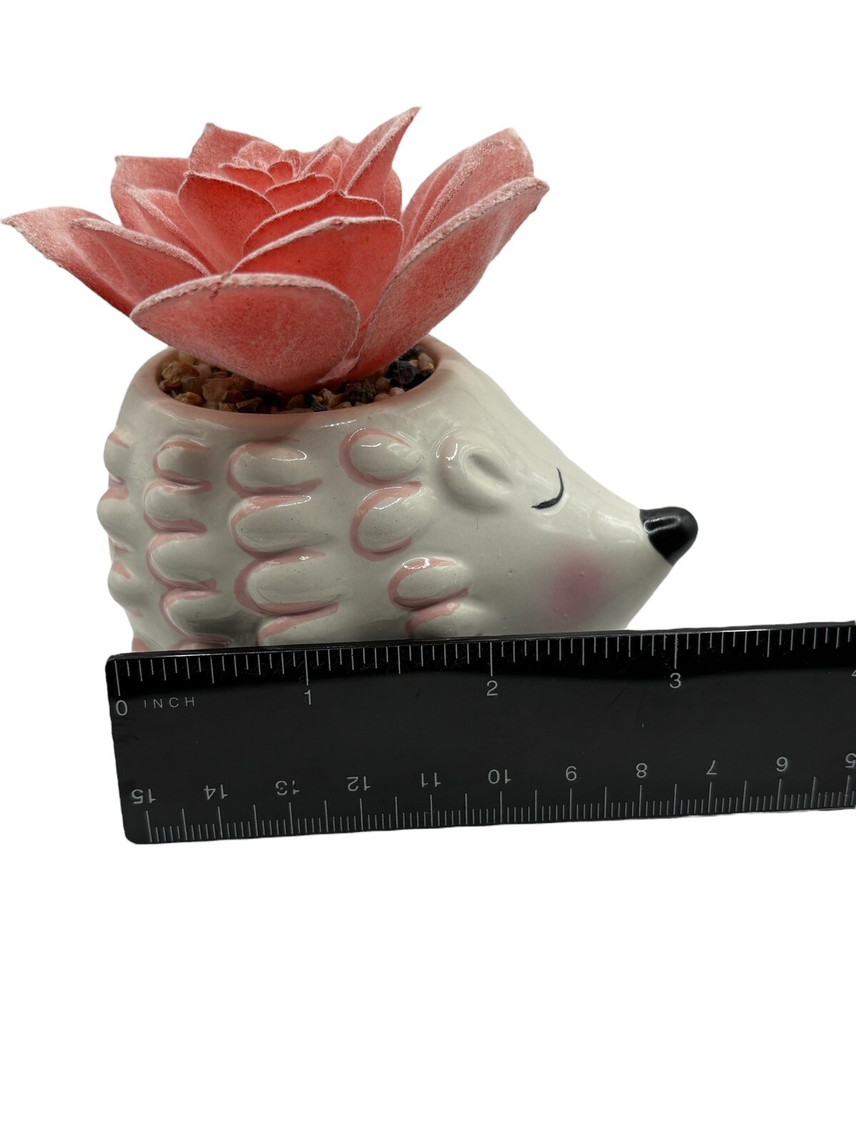 Cute Hedgehog Ceramic Flower Pot Faux Pink Succulent Animal Decoration Decor