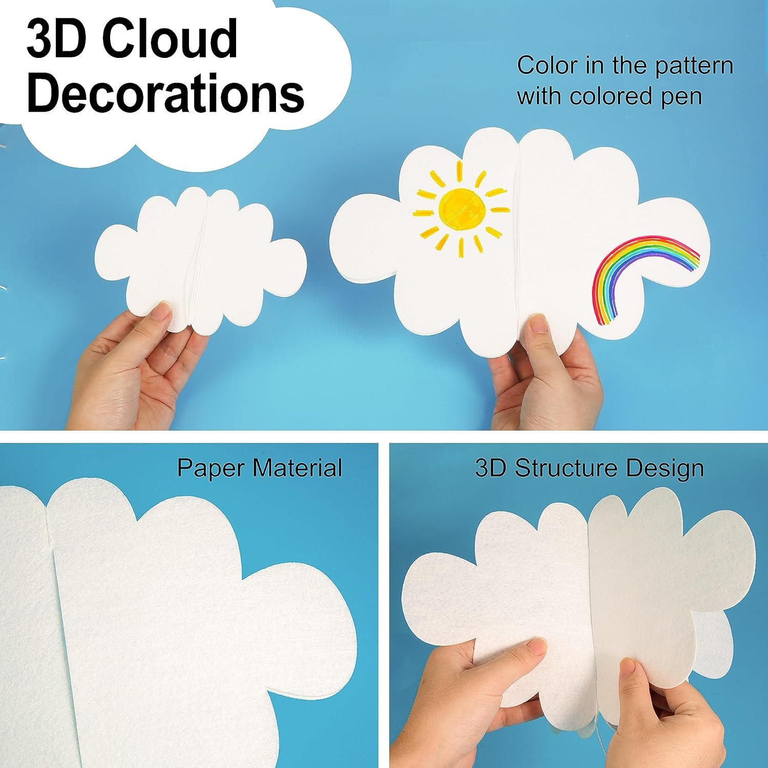 18 PCS 3D Cloud Decoration, Artificial Hanging Clouds for Ceiling, White Felt Or