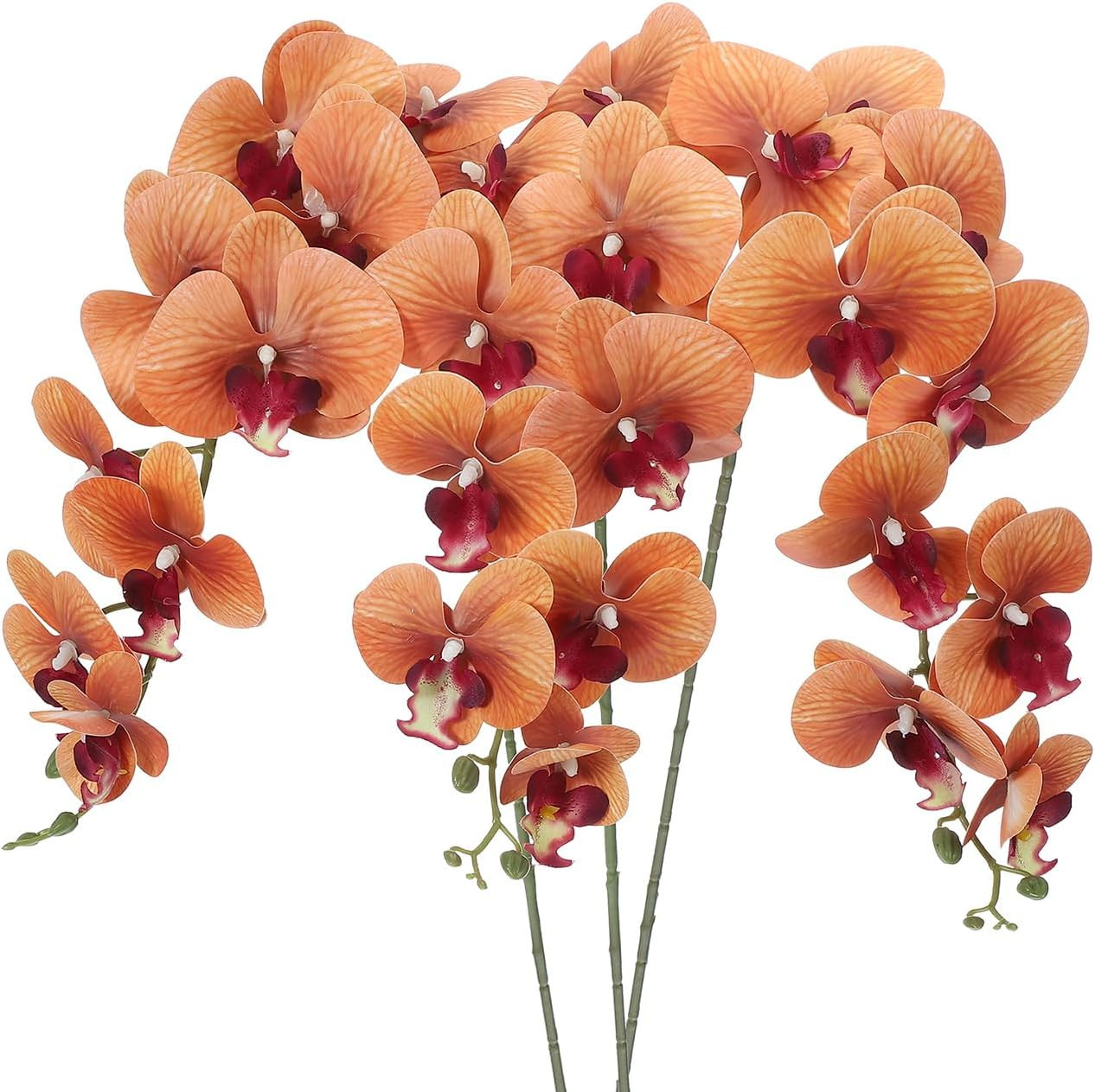 41″ Artificial Orchid Stems – 3 Pack Faux Phalaenopsis Flowers, Dark Yellow