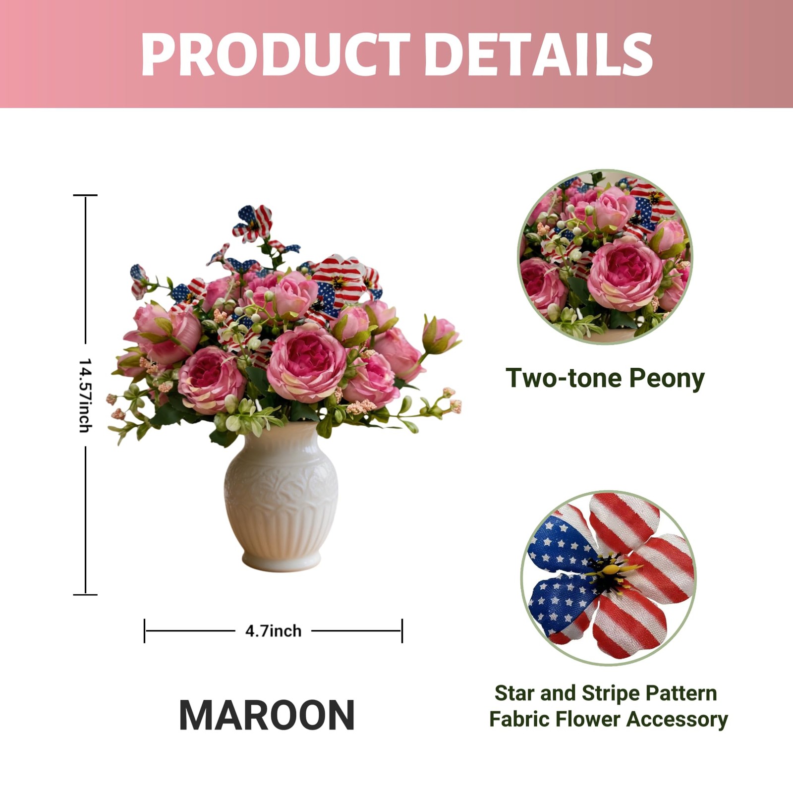 12 Branches Silk Peonies Artificial Flowers For Vase Wedding Accents Maroon