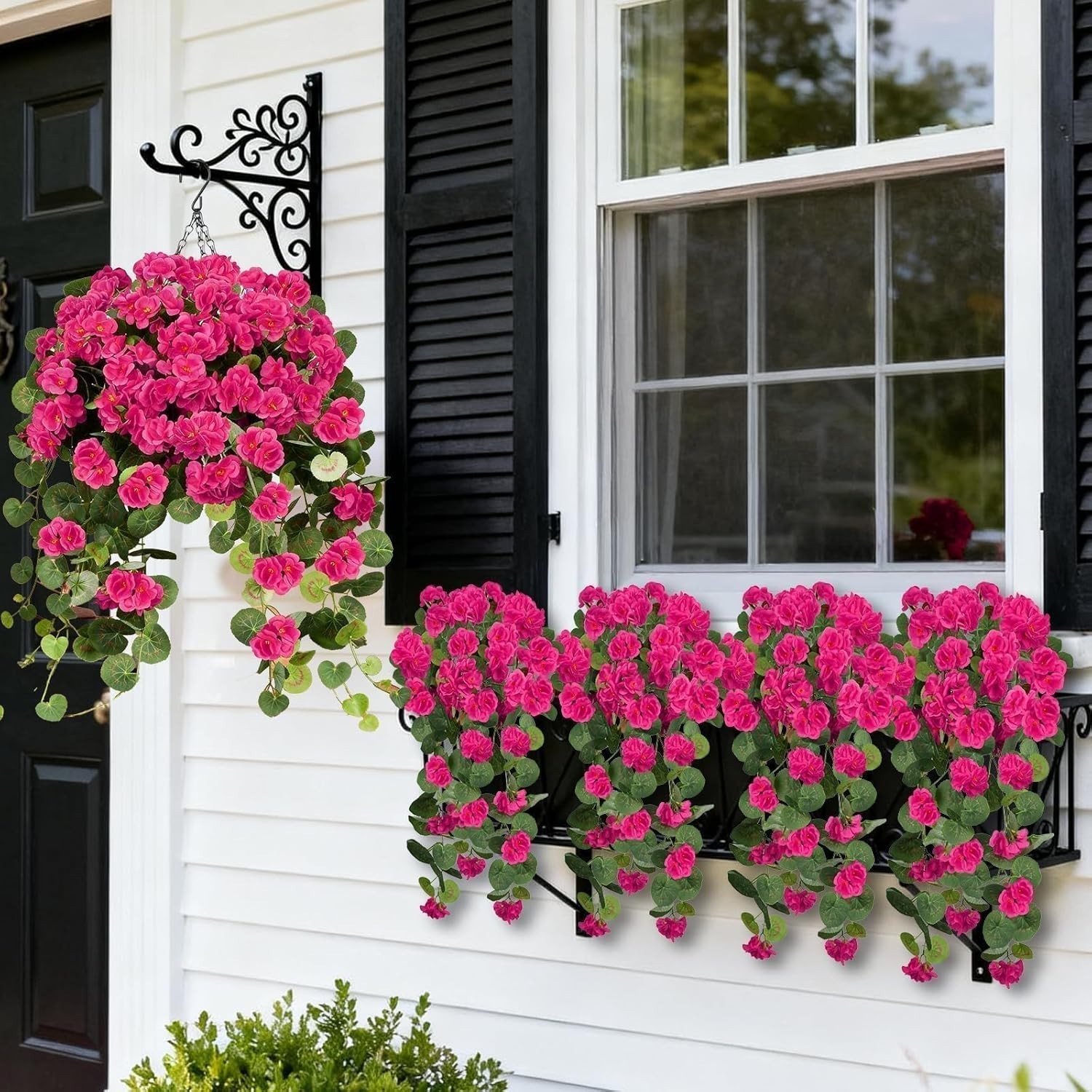 4 PCS Faux Geraniums Flowers for Outdoor Planters Artificial Hanging Flowers Spr