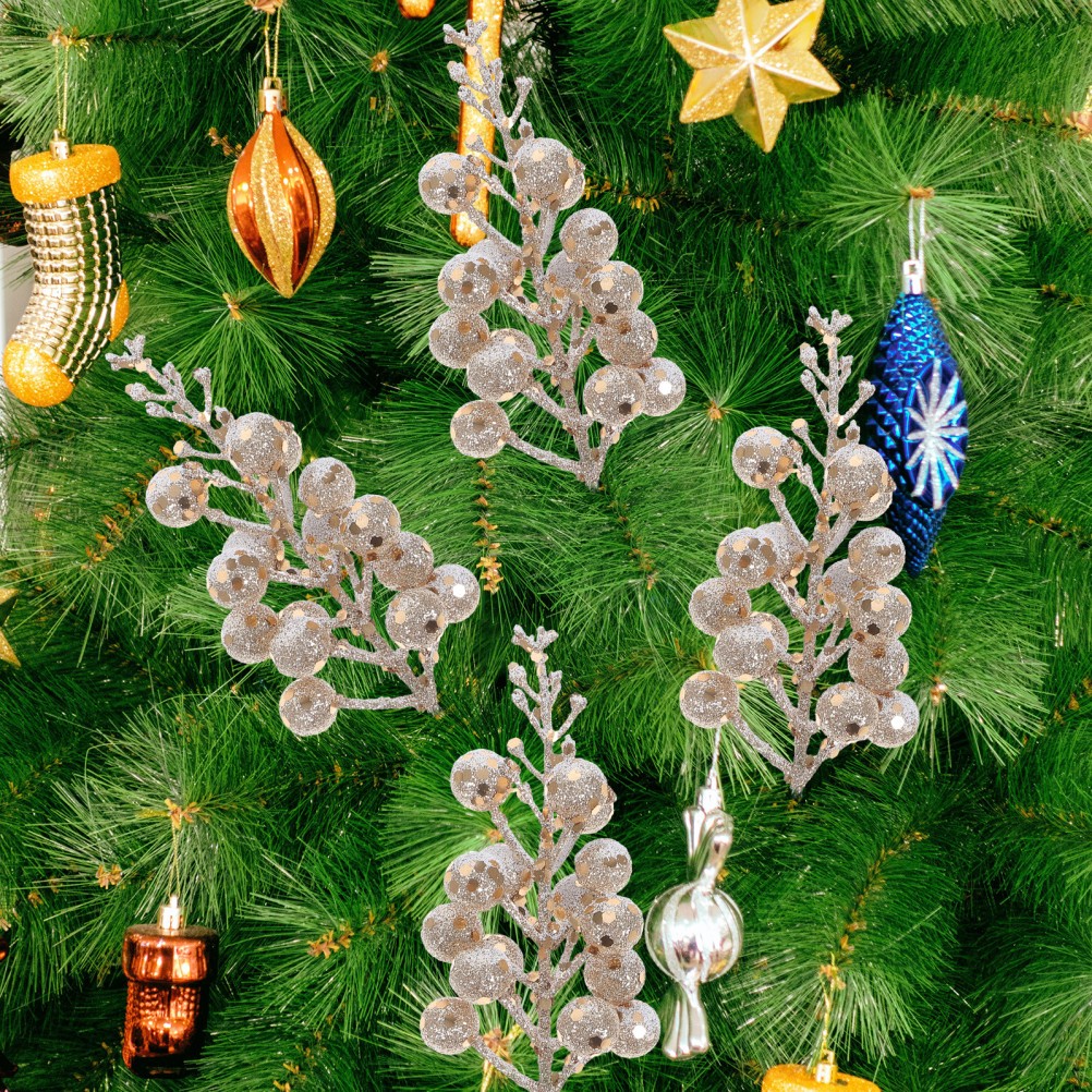 10 Pcs Fake Berry Stems Glitter Branch for Christmas Tree Holiday Decorations