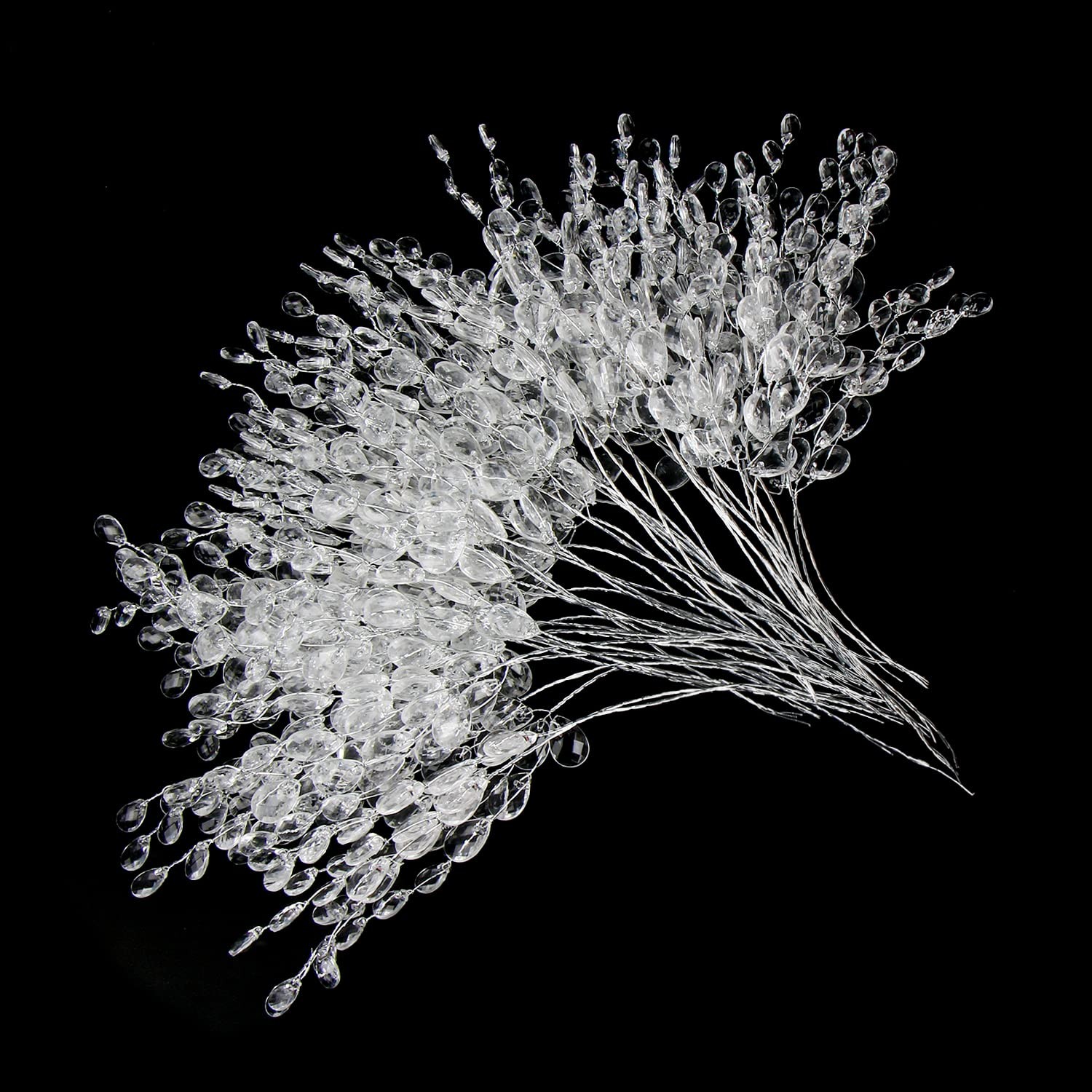 50pcs Acrylic Bead Drop Stems Flower Bouquet Crystal Bud Branches Flower Twig…
