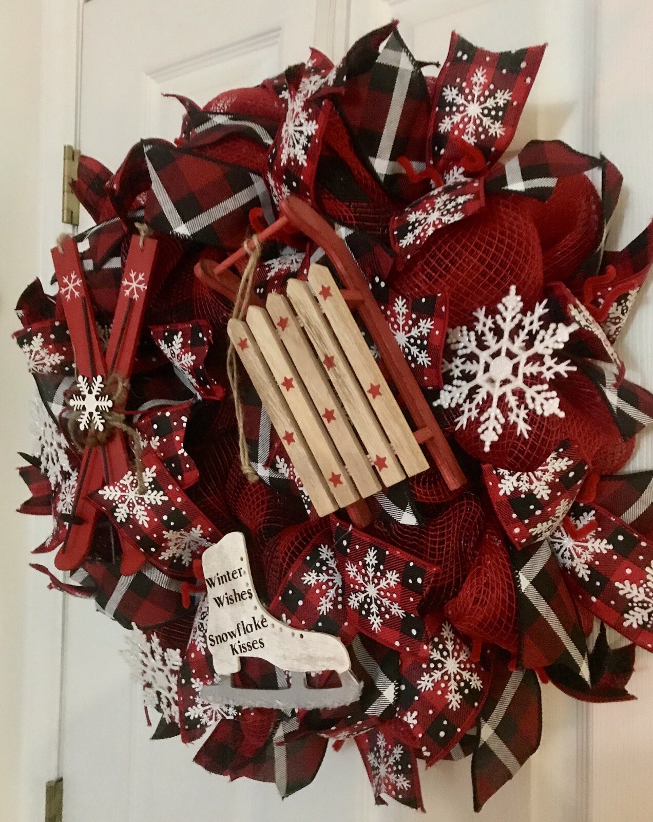 Winter Wishes – Winter / Holiday / Christmas Fabric Mesh Wreath