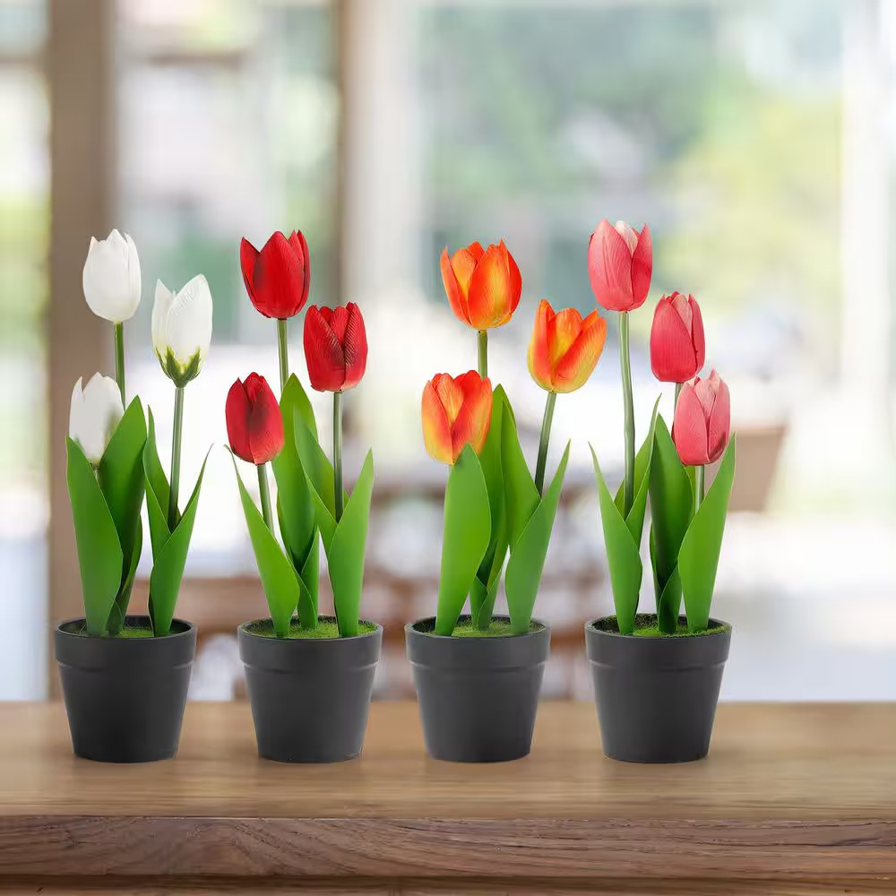4-Pack Realistic Artificial Tulips 10 In. Multi-Color Artificial Tulips Plant fo