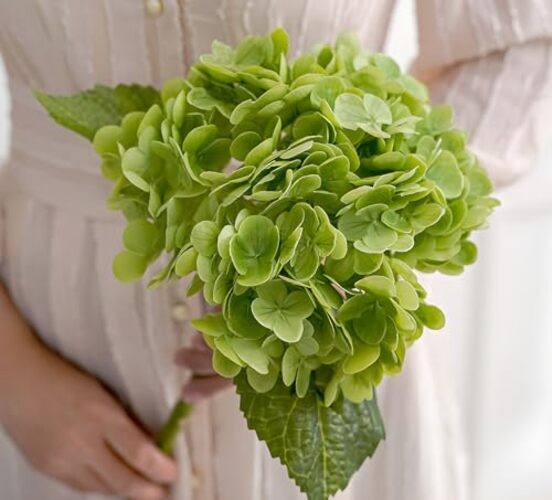 Real Touch Hydrangea Artificial Flowers (4-Pack) -20″ Faux Hydrangea Green
