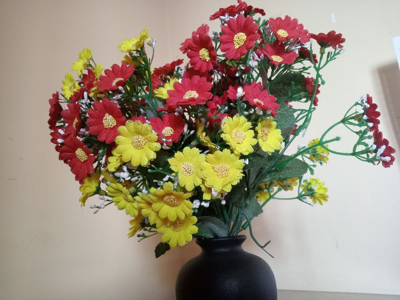 Small Clay Vase With Artificial Flowers For Decorate Your Own Space Or Office