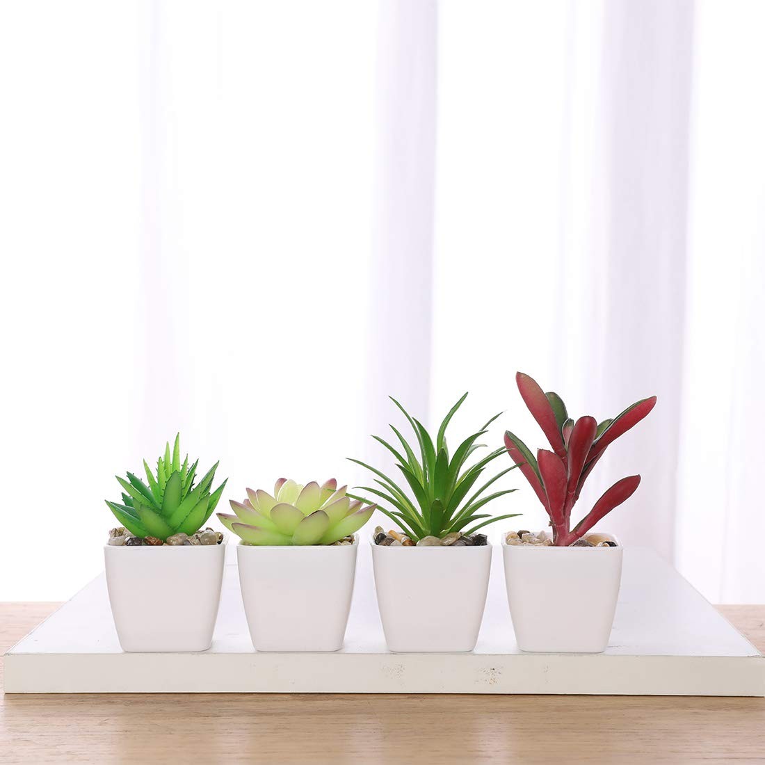 Mini Fake Plants in Small Succulents Potted Ceramic Pots Artificial Faux Asso…