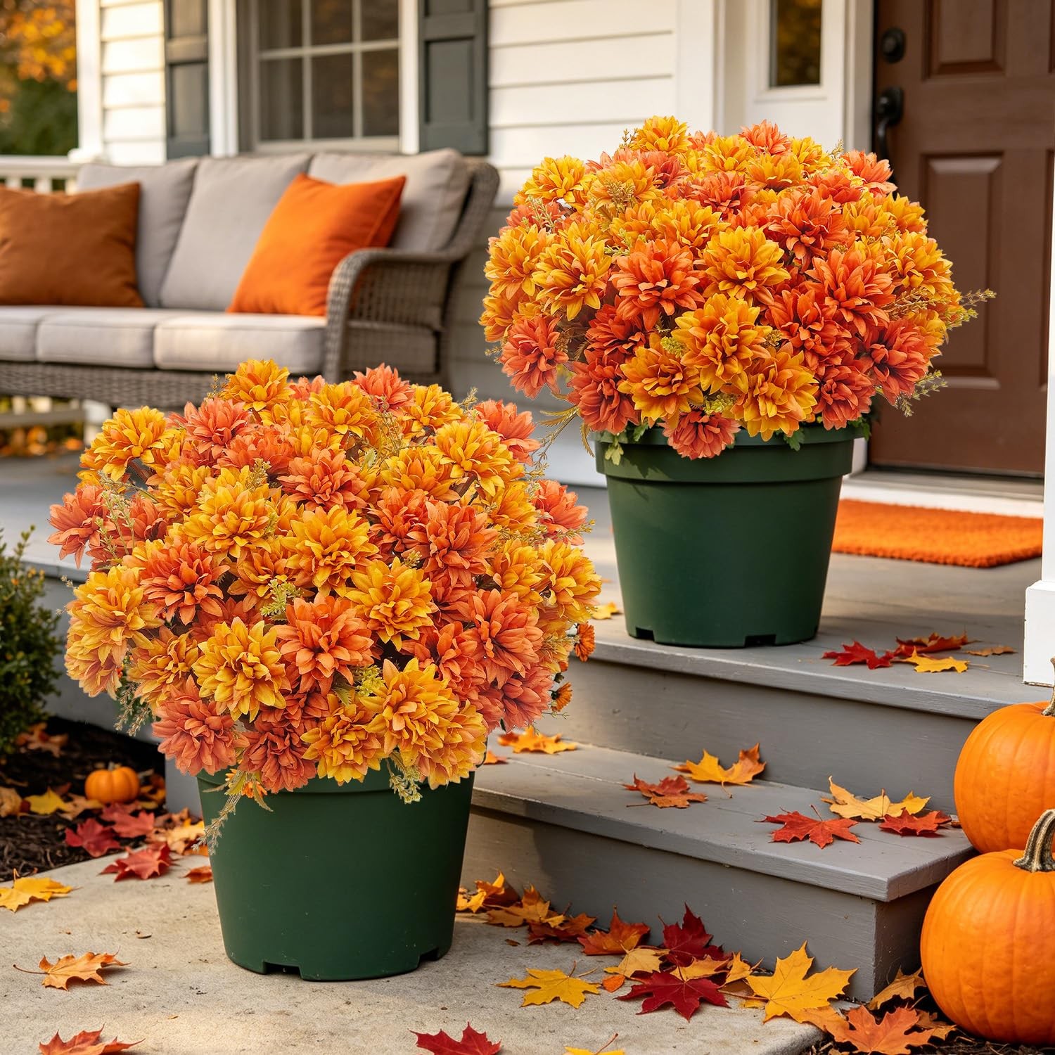 8 Bundles Fake Mums Artificial Fall Flowers Silk Chrysanthemums