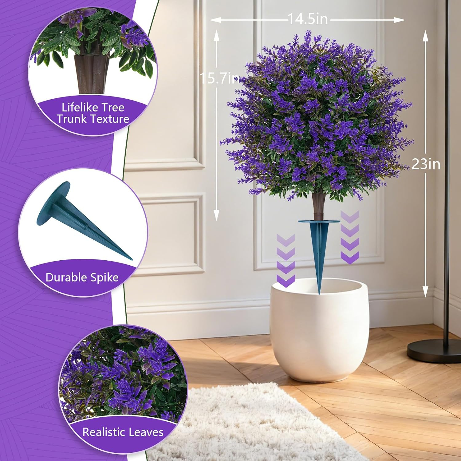 Artificial Lavender Topiary Ball for Outdoors, Set of 2 Boxwood Plant Tree With