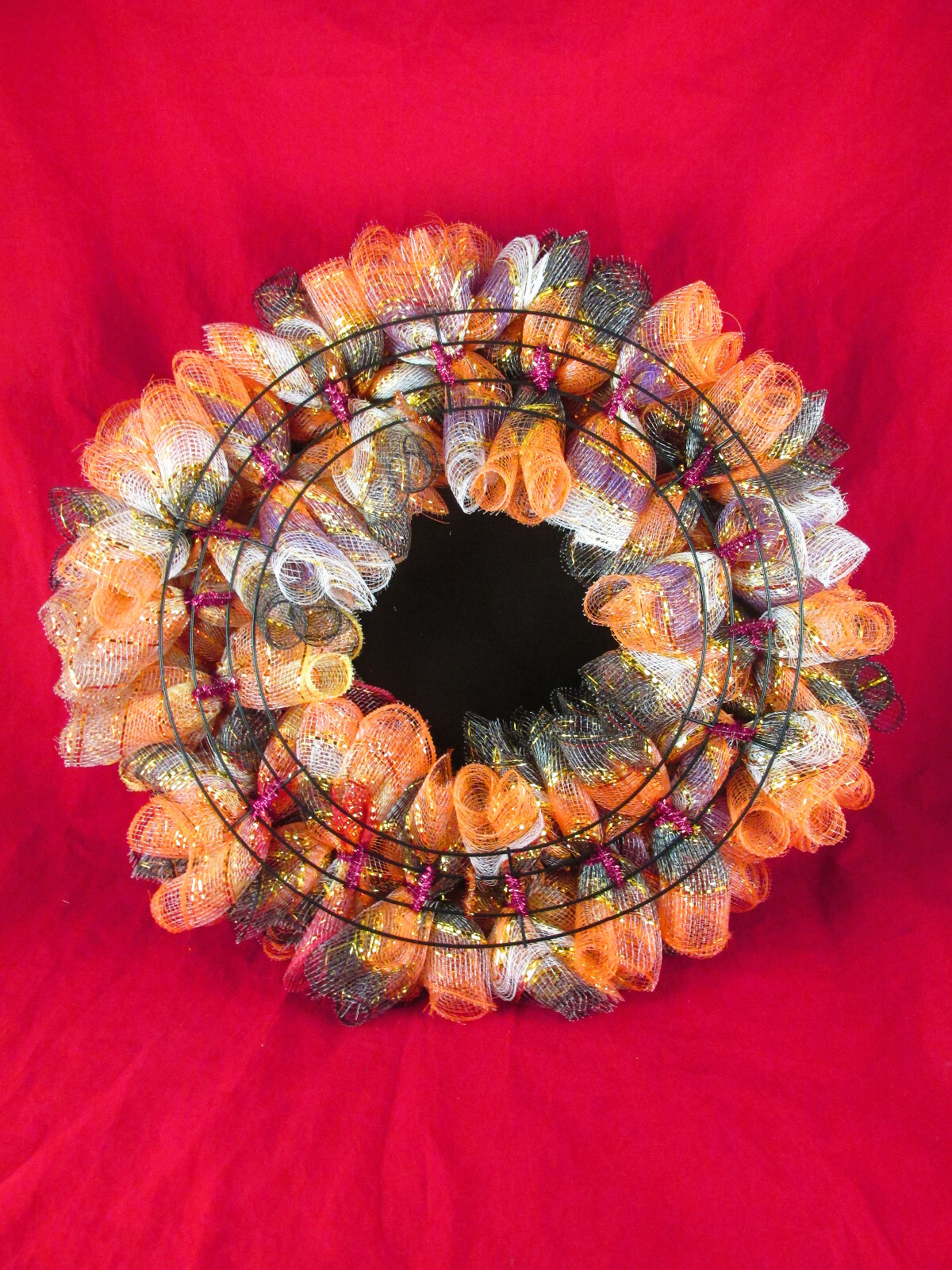 Woodland Cruffle Deco Mesh Halloween Candy Corn Ribbon Wreath