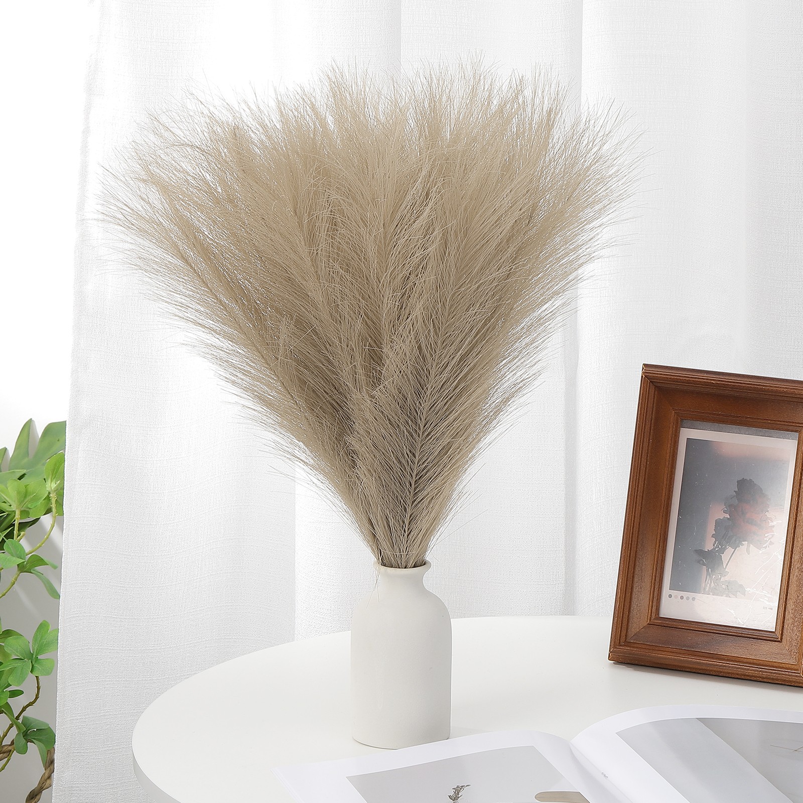 17.7in Pampas Grass Decor 30pcs Bulk Fluffy Faux Small Dried Pampas Grass Brown