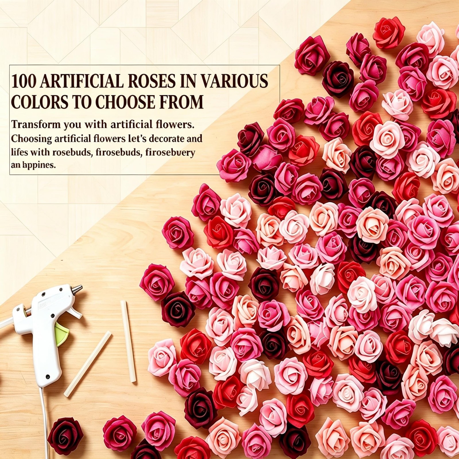 100PCS 1.38in PE Foam Artificial Flowers, Rose