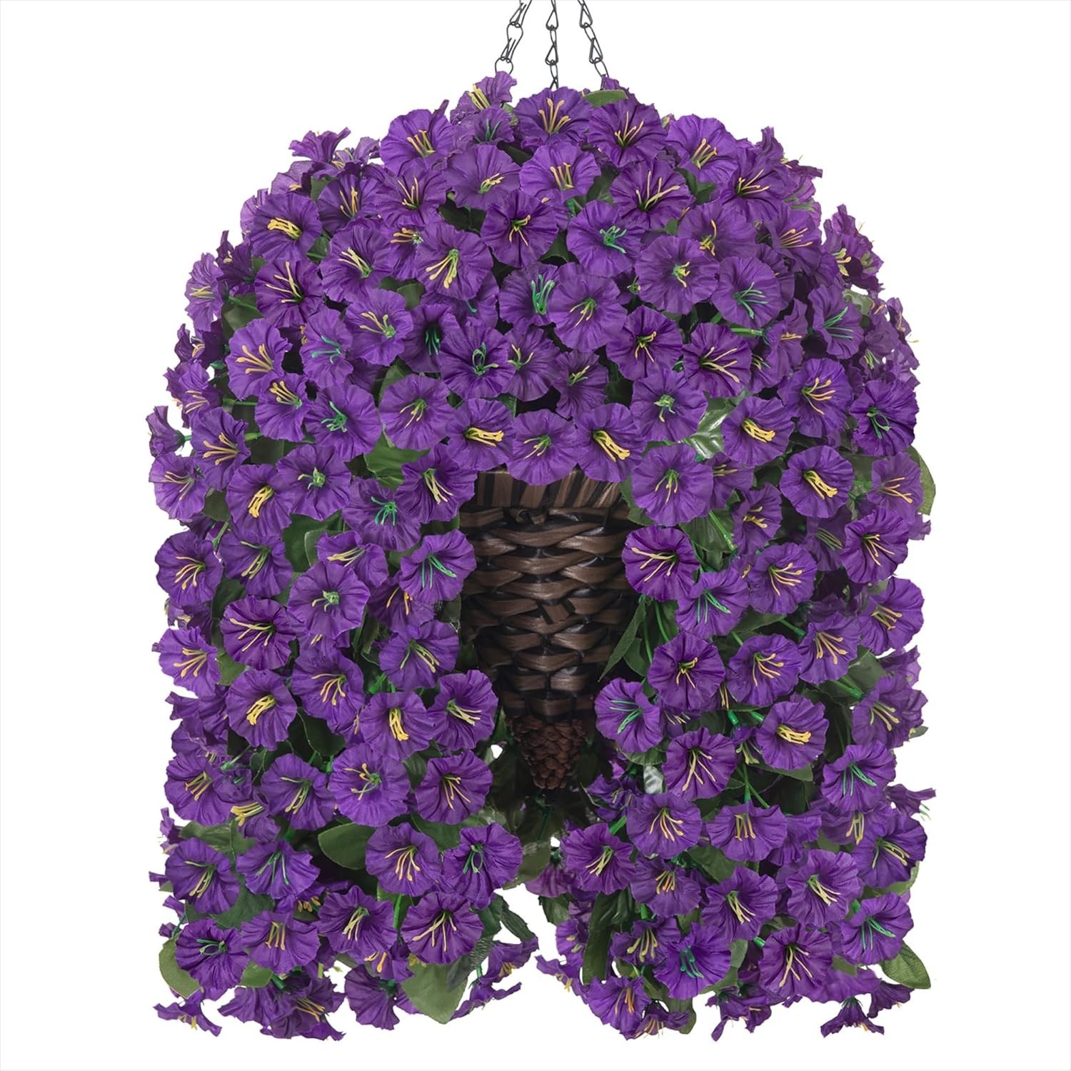 Faux Hanging Plants Flower Basket Outdoor Decoration Purple Morning Glory 11 cm