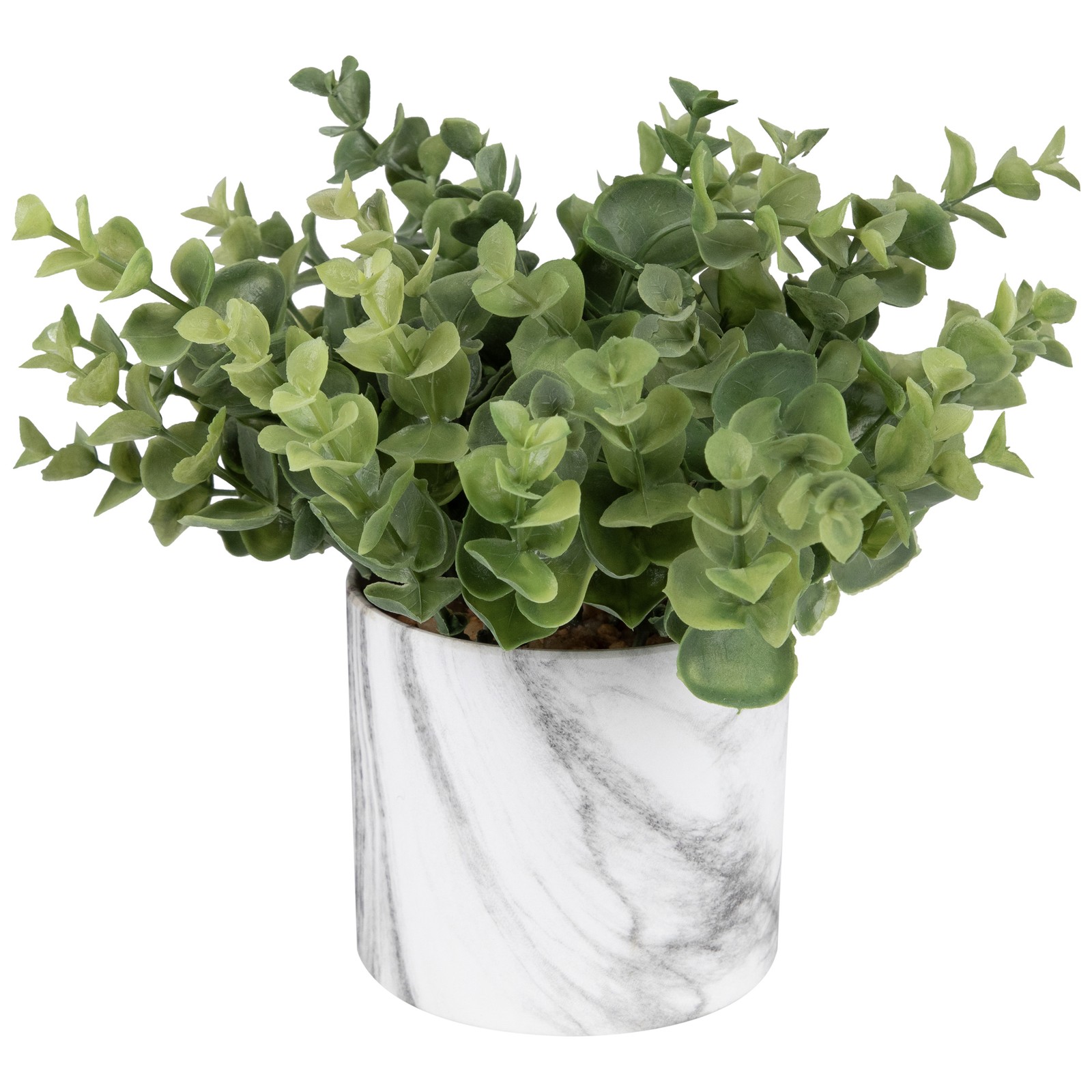 Northlight 9″ Green Artificial Eucalyptus in a Marble Style White Pot