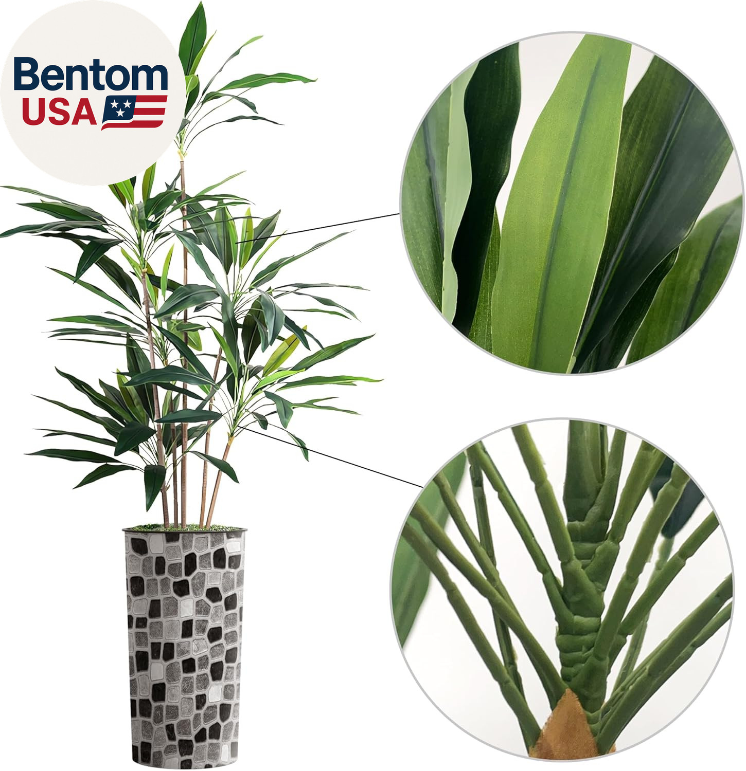 Artificial Tree in Modern Geometric Pattern Planter, Fake Dracaena Tree Silk Tre