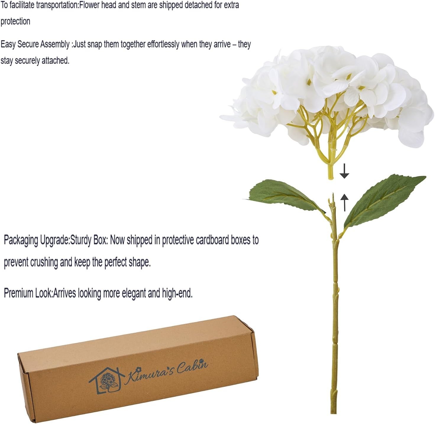 Cabin 6pcs White Hydrangeas Artificial Flowers Silk Fake Hydrangeas Faux Hydrang