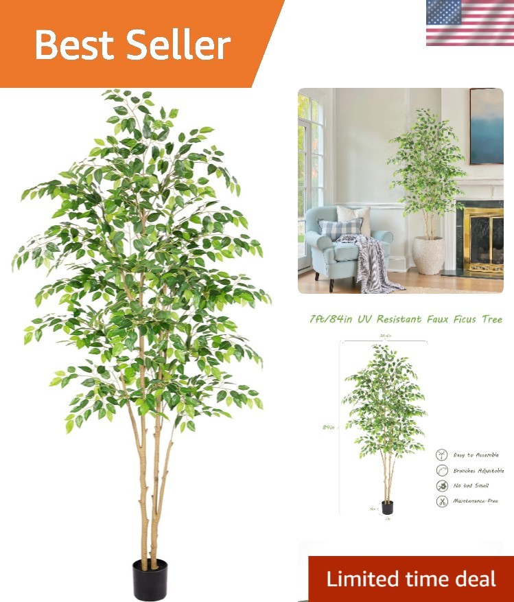 Lifelike 7ft Potted Ficus Tree – Maintenance-Free Indoor & Outdoor Elegance