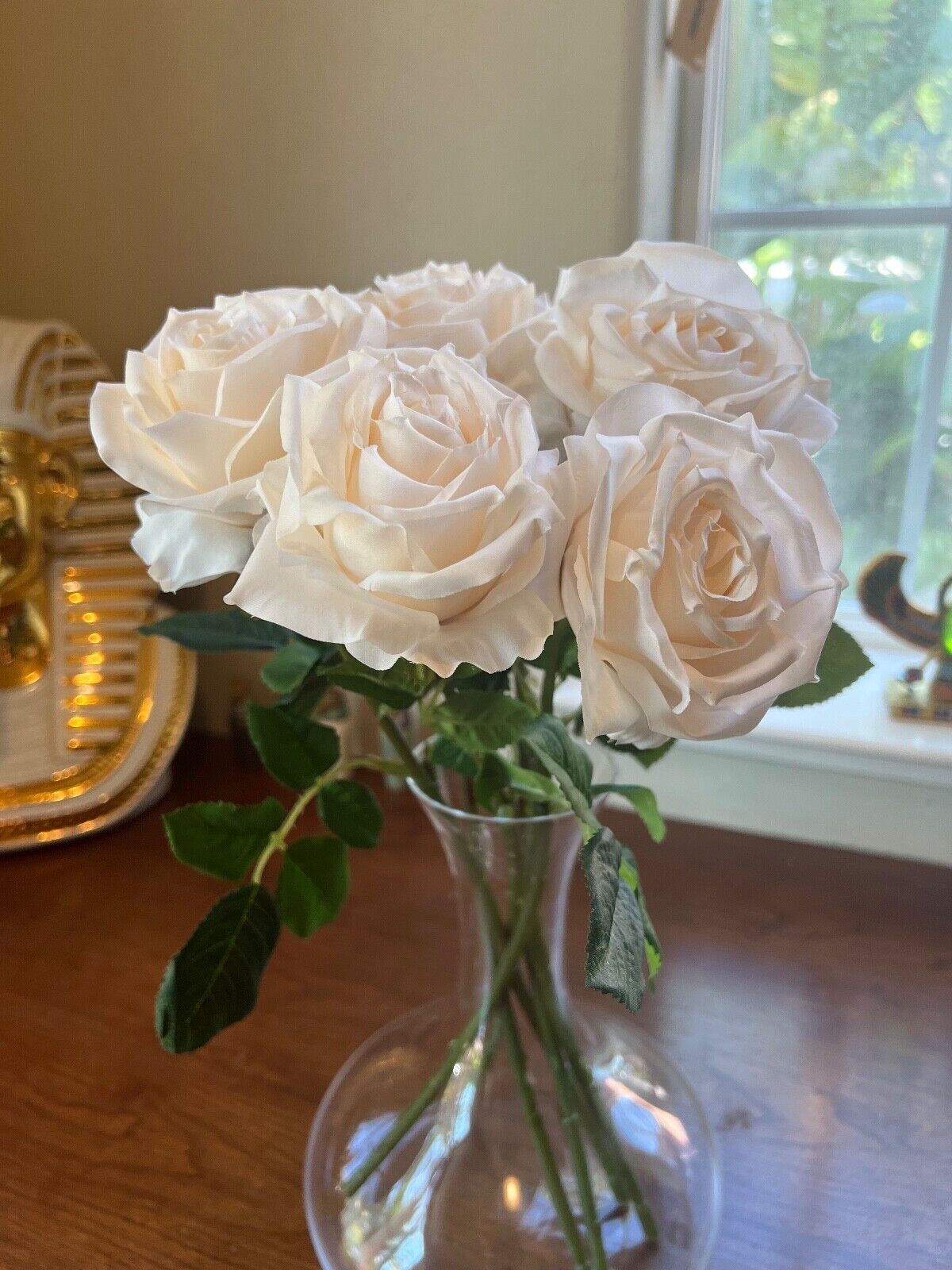 Roses Artificial Silk 6 Piece Long Stem in Blush Color White w/Hint of Pink