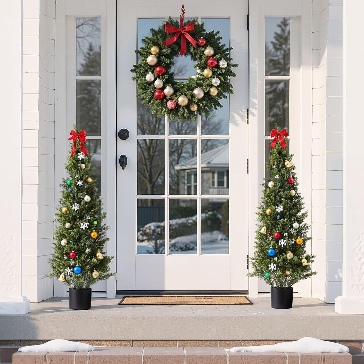 Artificial Cedar Topiary Trees, 48 inch 2 Set Faux Pine Shrubs Plants, Fake S…