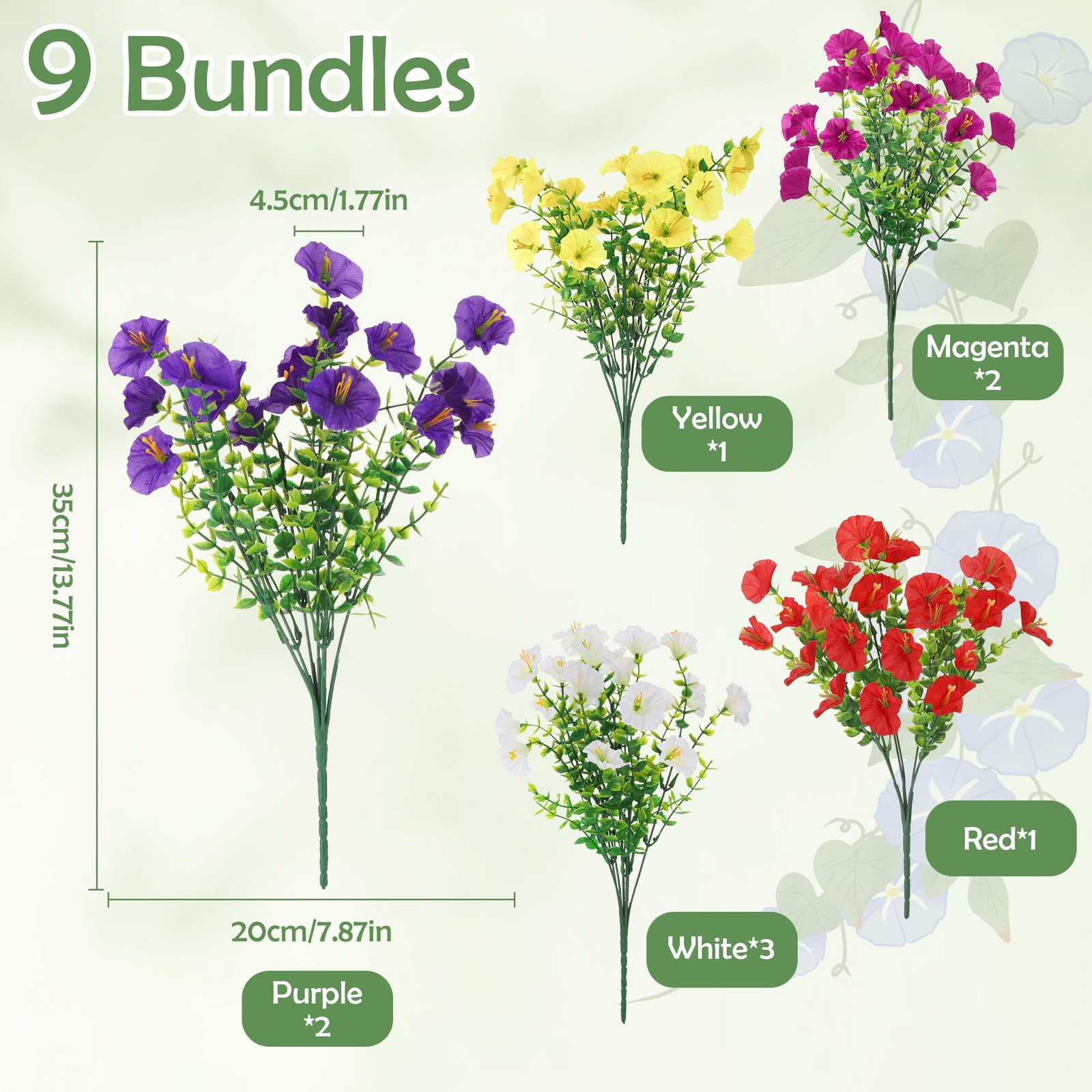 9 Bundles Artificial Flowers for Outdoors, UV Resistant Artificial Outdoor Pl…