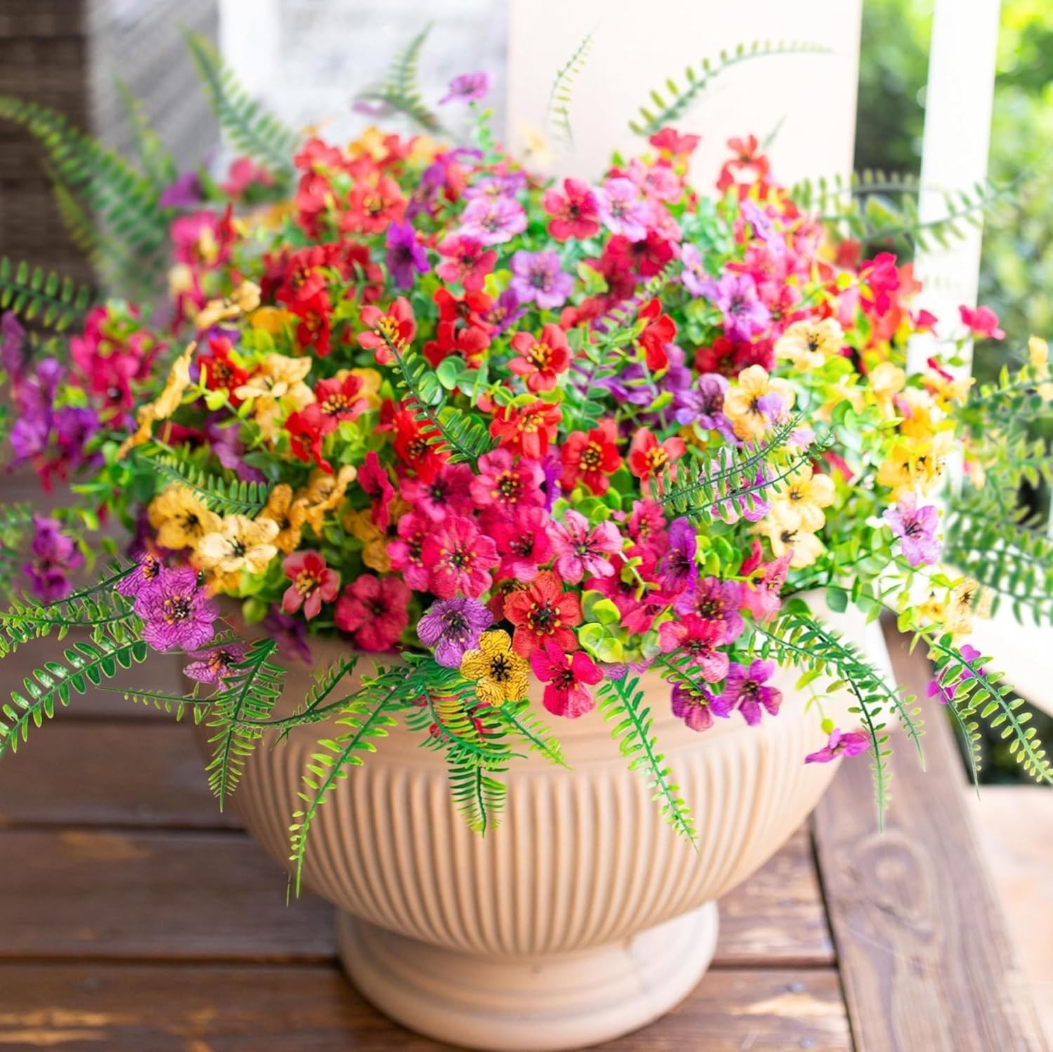 Realistic Mixed Flower & Fern Outdoor Plants – 14 Bundles for Porch & Garden