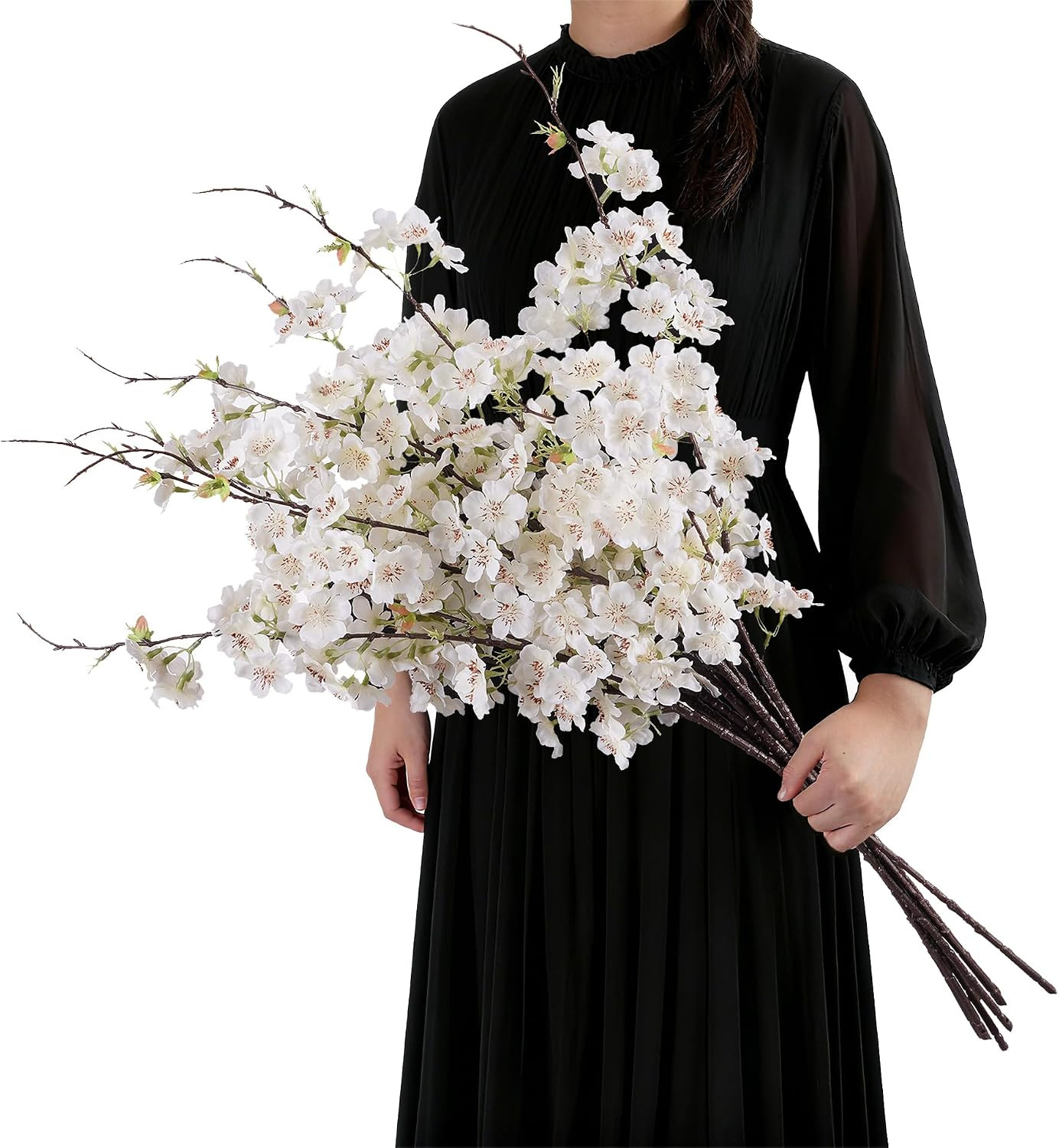 Silk Cherry Blossom Branches 27.6In – 8PCS White Floral Decor for Home & Events