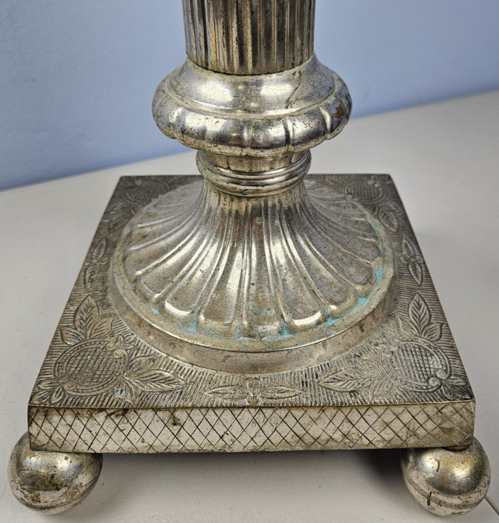 Indian Silver Lacquered Brass Ornate Decorative Floral Flower Basin Stand 29.5″