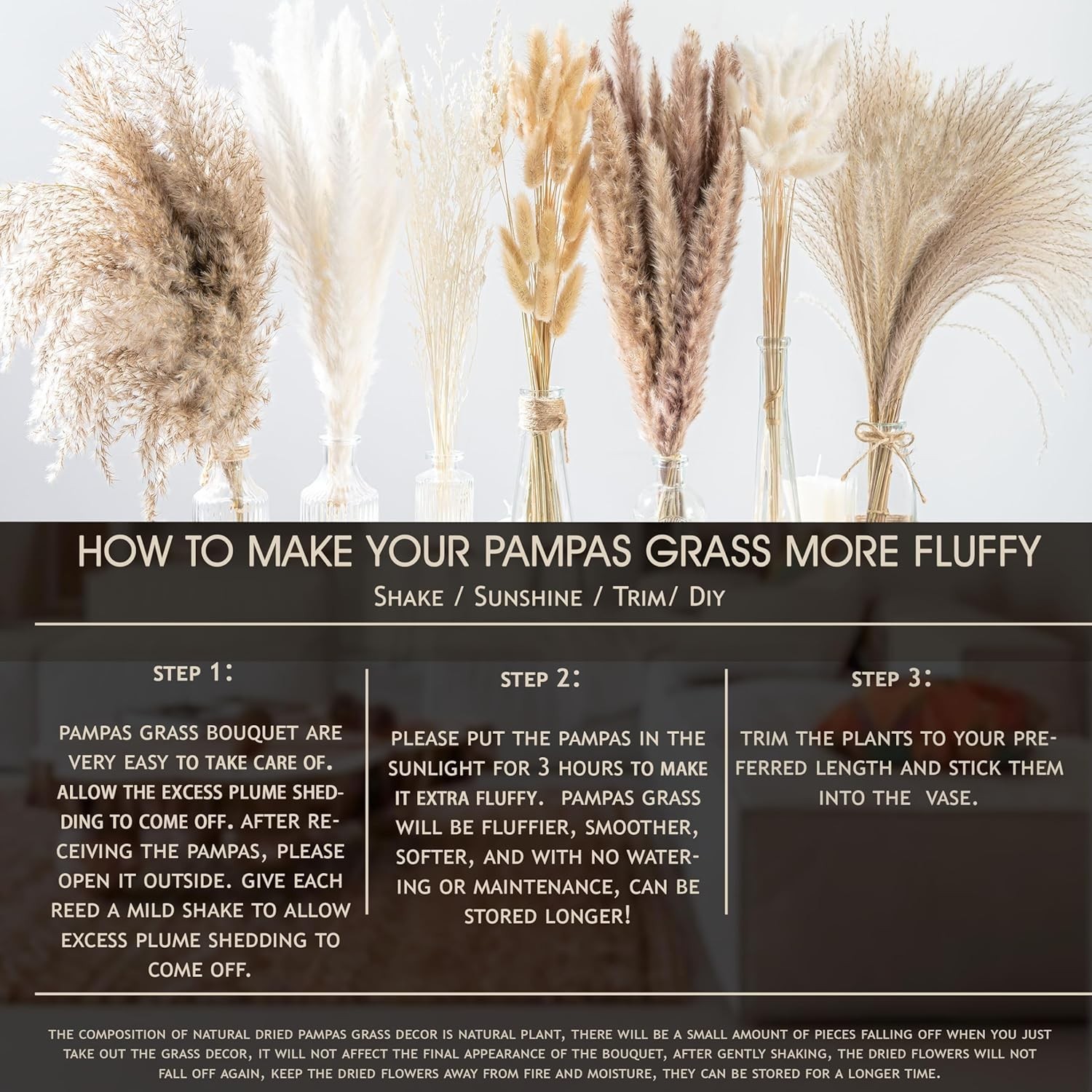 Elegant 130PCS Pampas Grass Bouquet – Natural Dried Flowers for Every Occasion
