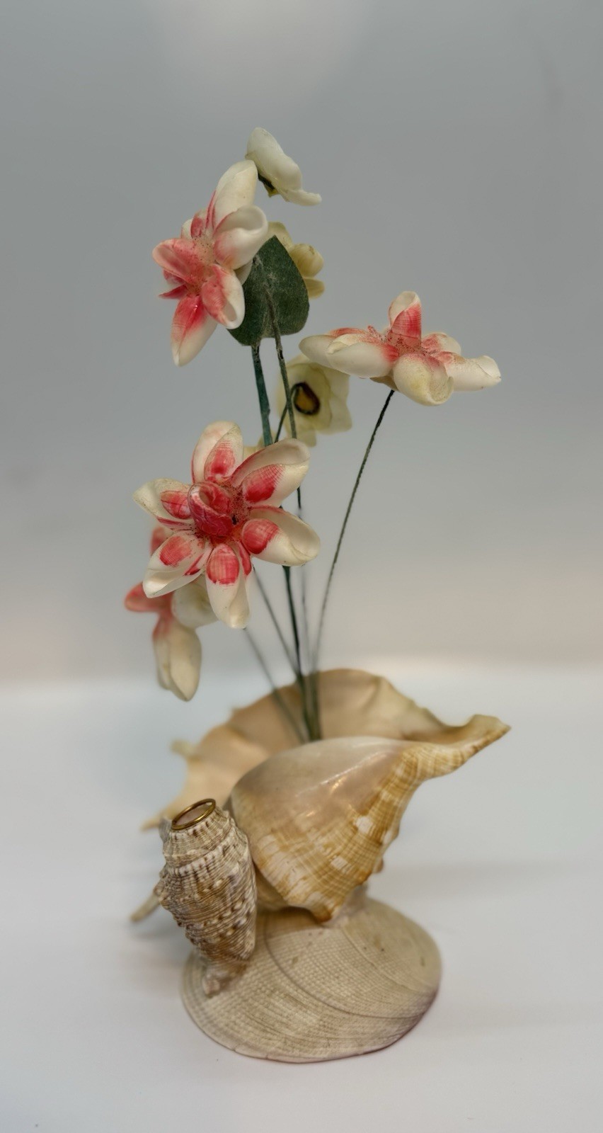Vintage Seashell Shell Art Flower Arrangement Vase Pencil Holder MCM Circa 1950s
