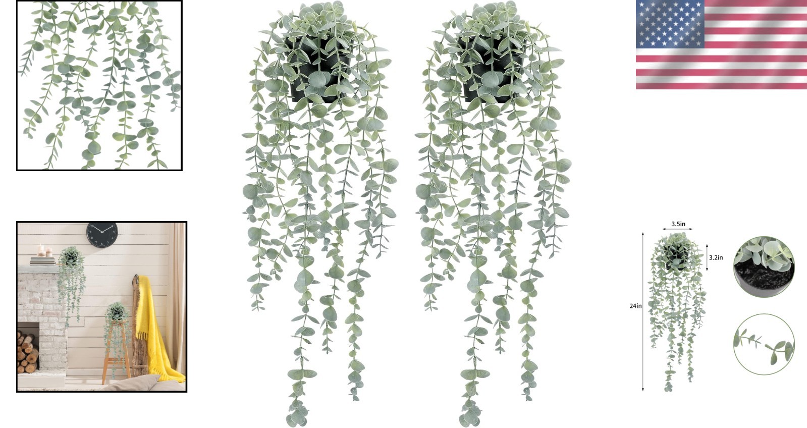 Versatile 2 Pcs Eucalyptus Hanging Plants – Durable Plastic for Any Room
