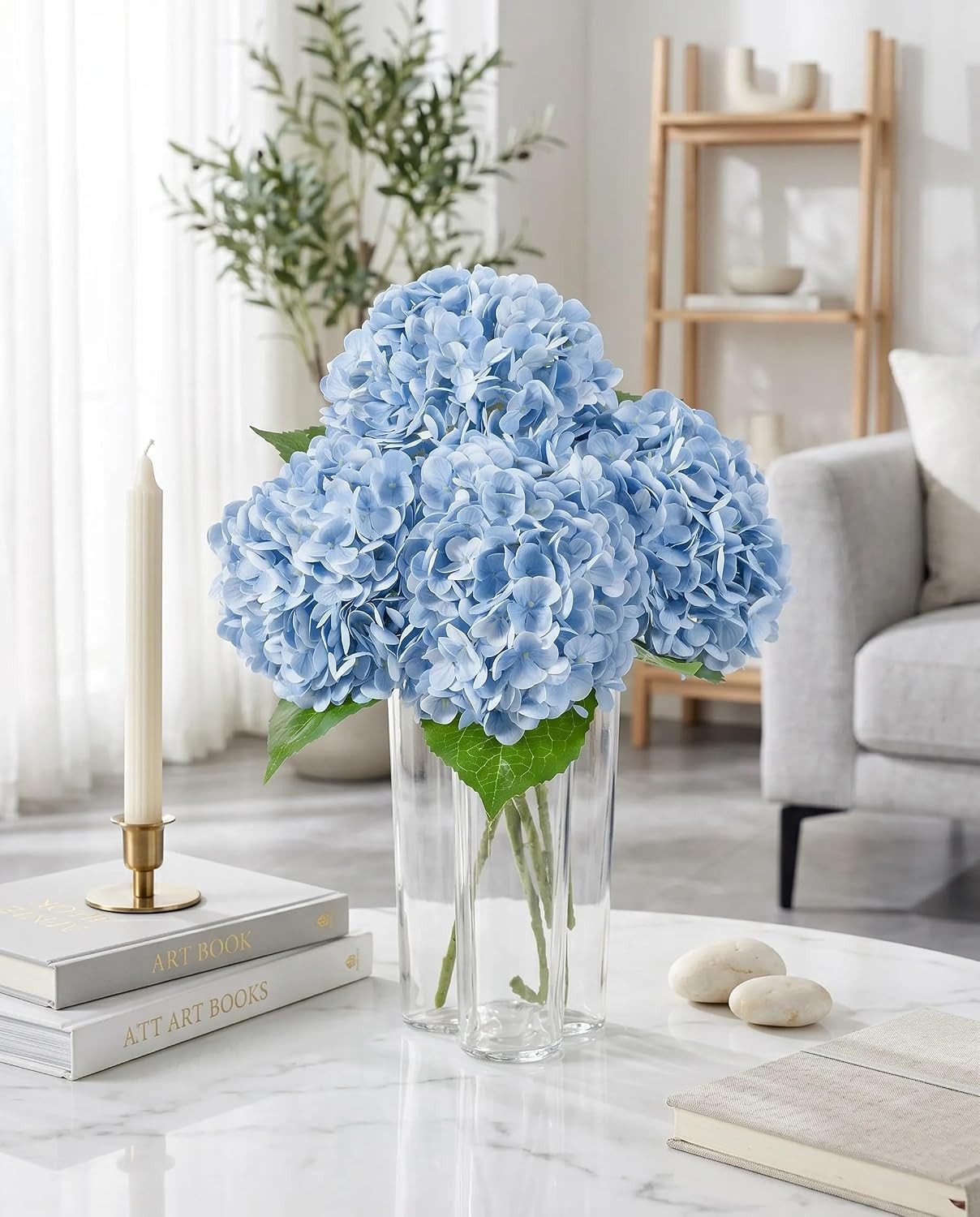 Blue Real Touch Hydrangea Flowers – 4 Pcs Large Faux Floral Décor