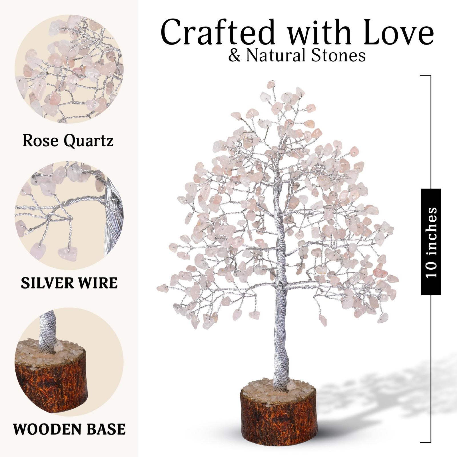FASHIONZAADI Rose Quartz Crystal Tree, Silver Wire Feng Shui Gemstone Decor, …