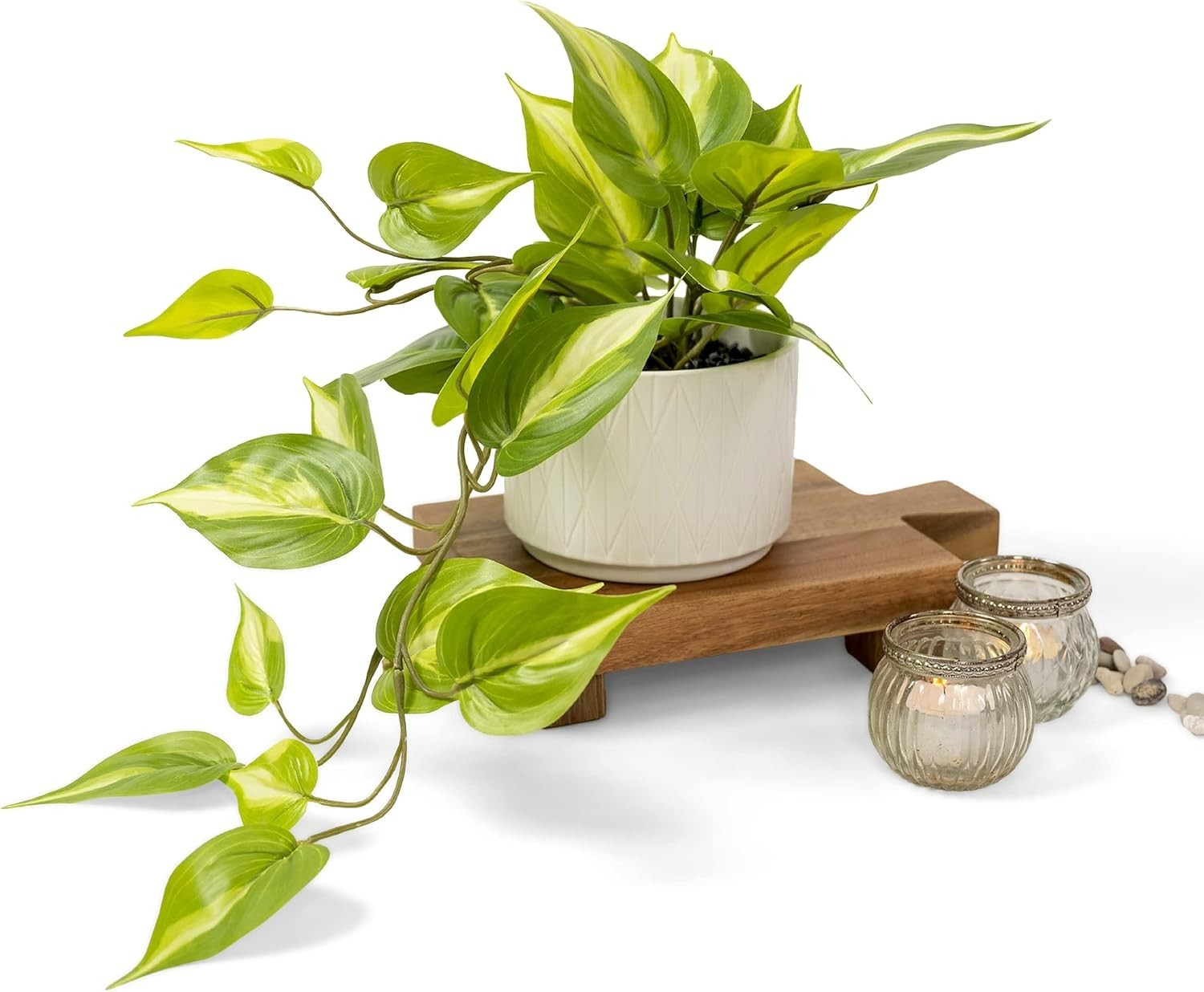 Lifelike Faux Pothos Plant with 5-Inch Ceramic Pot – Perfect for Shelf Decor