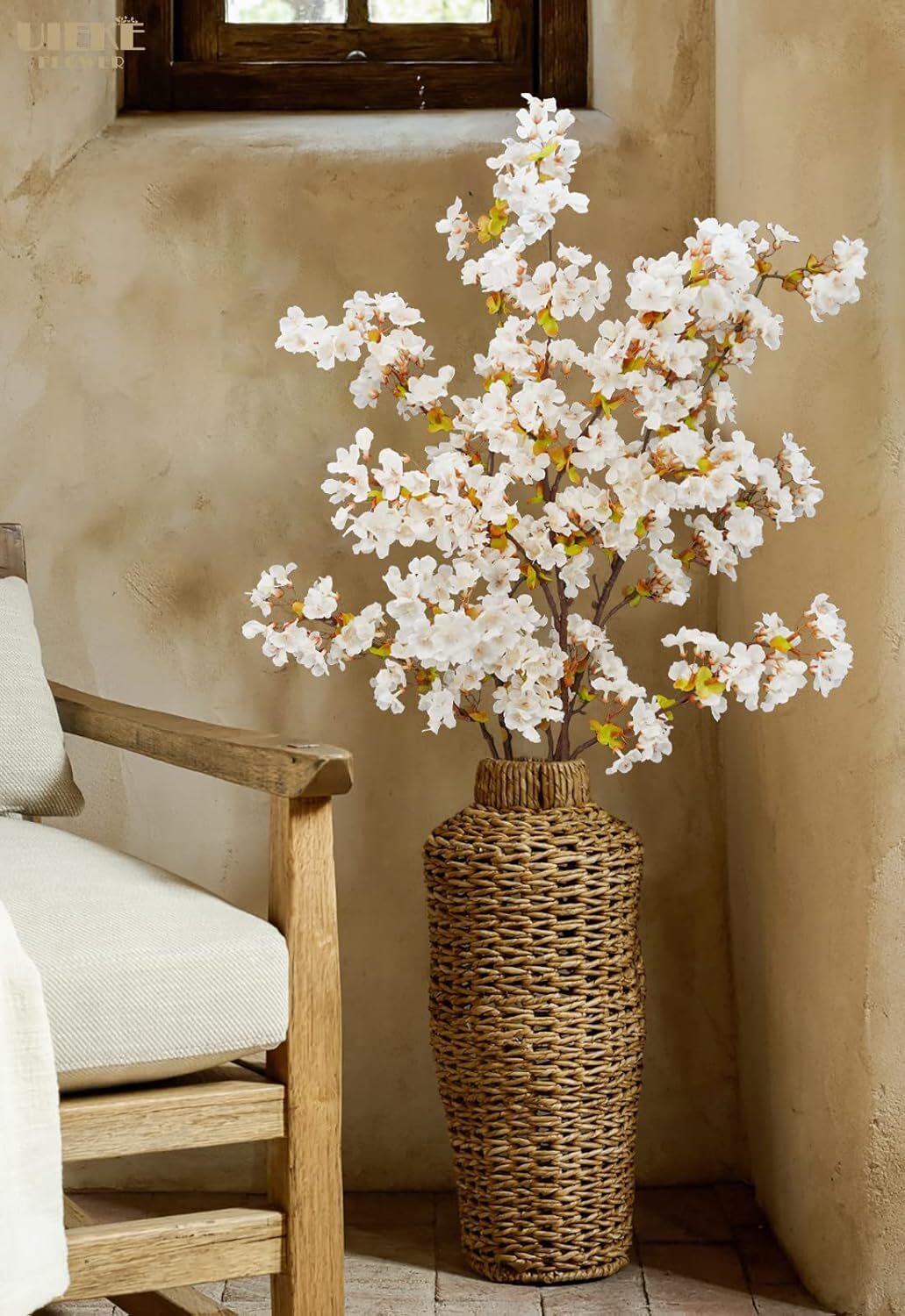 Uieke Silk White Cherry Blossom Branches, 39.3in Artificial Cherry Blossom Stems