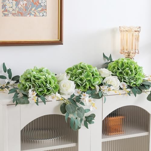 6PCS 22 inch Hydrangea Artificial Flowers Real Touch Faux Hydrangea Green