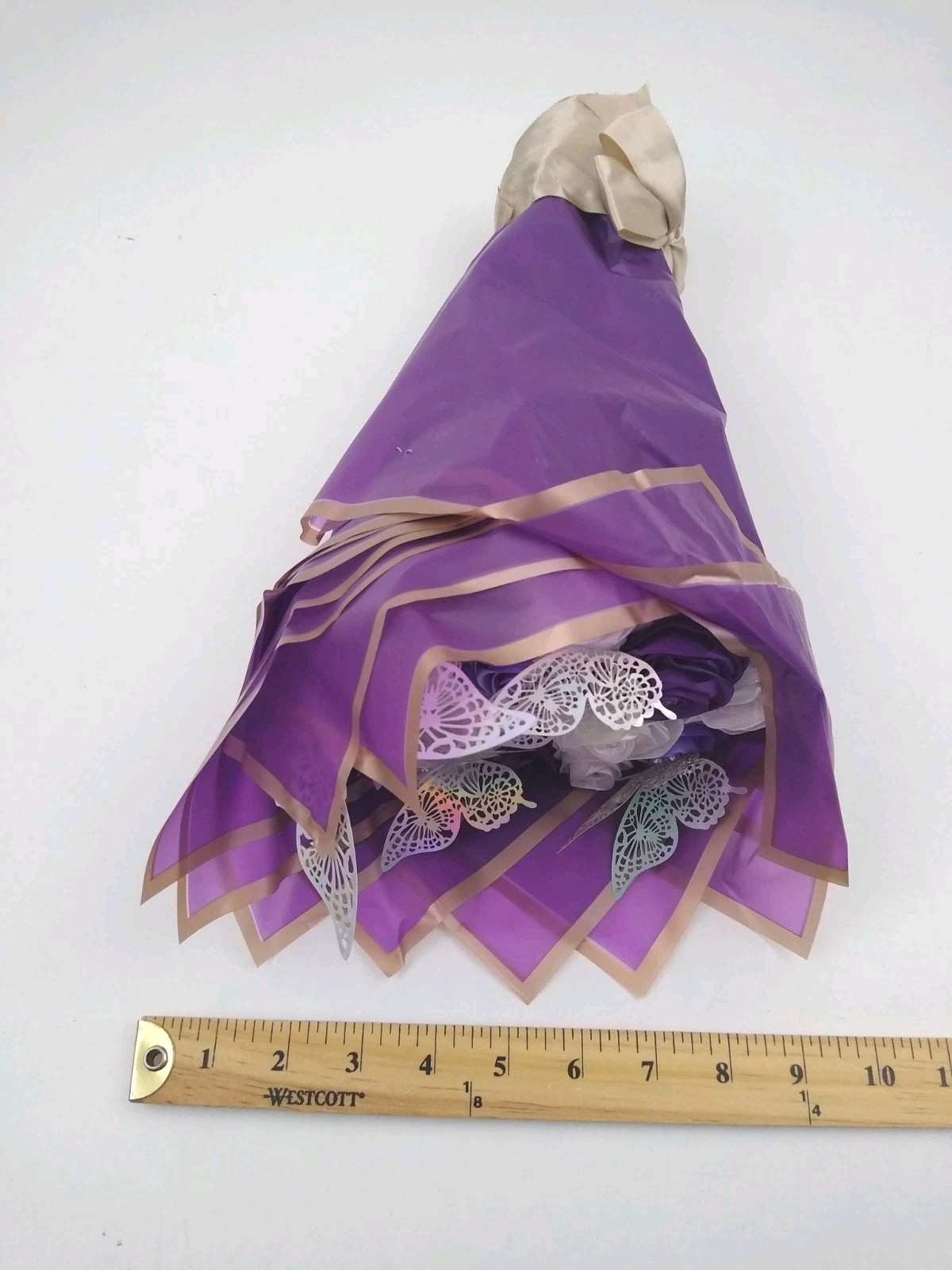 Eternal Roses Bouquet Purple 12 Flowers Butterflies 17″ X 10″ Wedding Celebrate