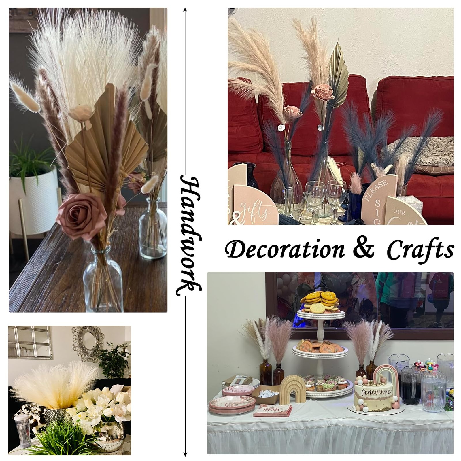 Navy Blue Faux Pampas Grass Decor 18-Inch Short 6 Stems Dried Flowers for Sma…
