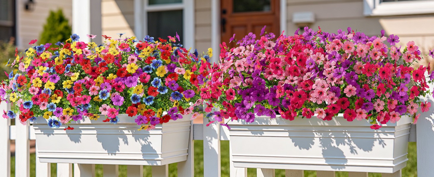 24 Bundles Artificial Flowers for Outdoors Decoration, UV Resistant Silk Faux