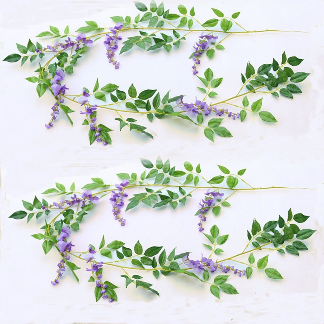 6.6FT 2 Pack Artificial Wisteria Flowers Fake Garland Hanging Silk Ivy Vine W…