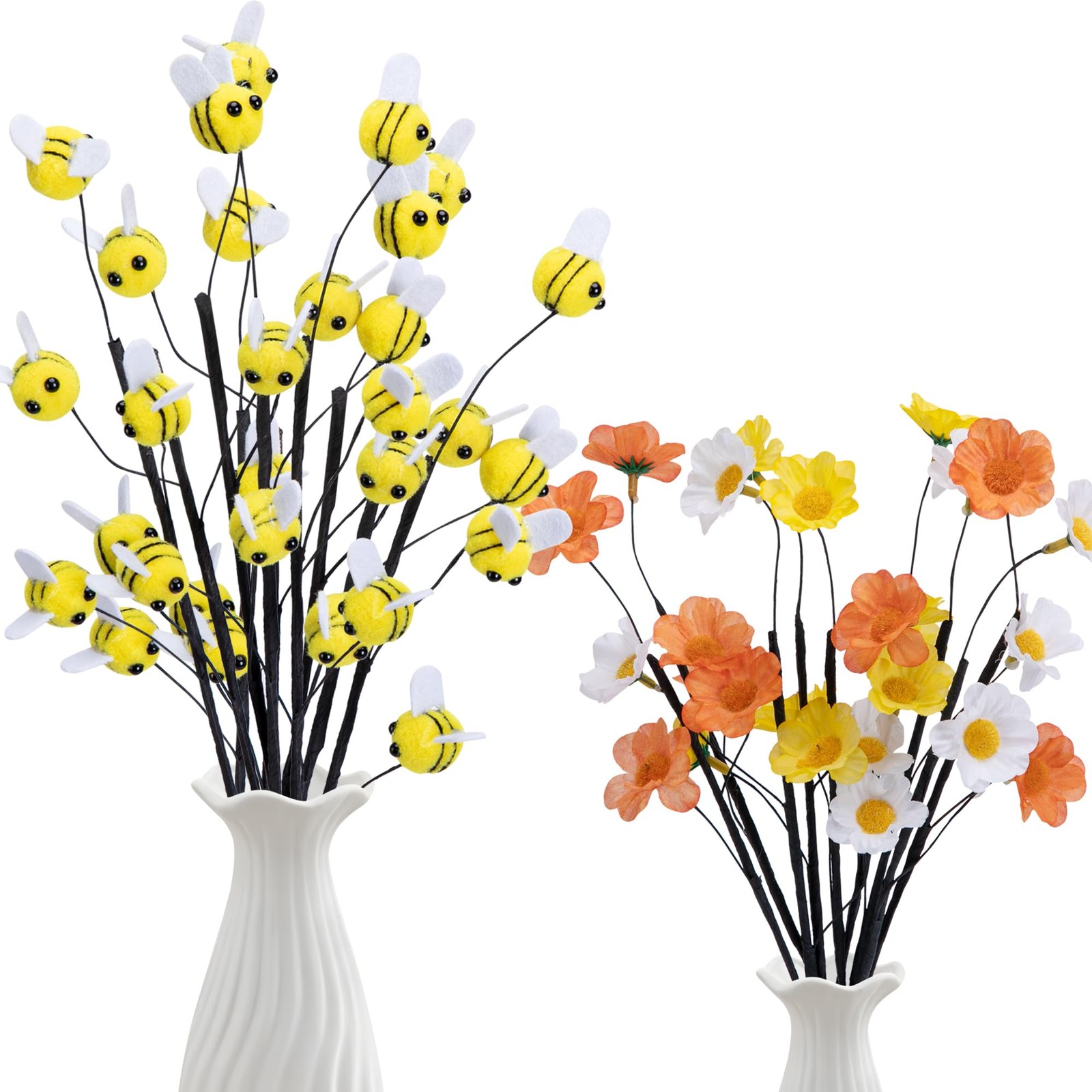 15 Pcs Felt Bee Stems Artificial Flower Picks Vase Fillers Party Decor