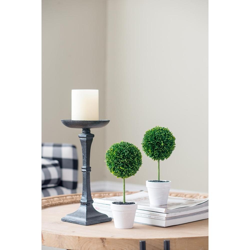 S/4 D3.5×9″ Faux Topiaries With Cream Pot