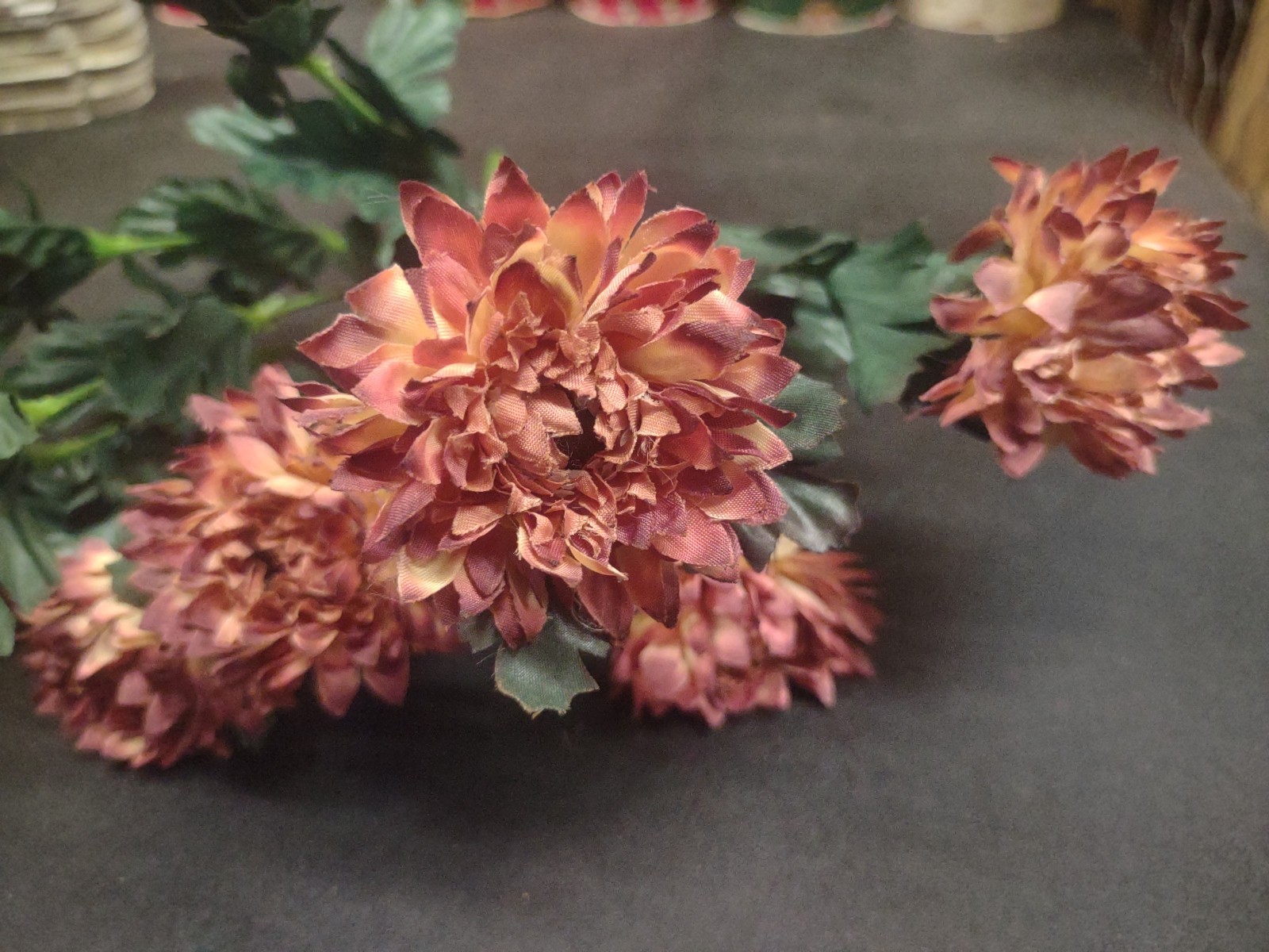 15″ Vintage Silk Strawflower Flower Bush with 10 Stems, Fall Bronze & Cream