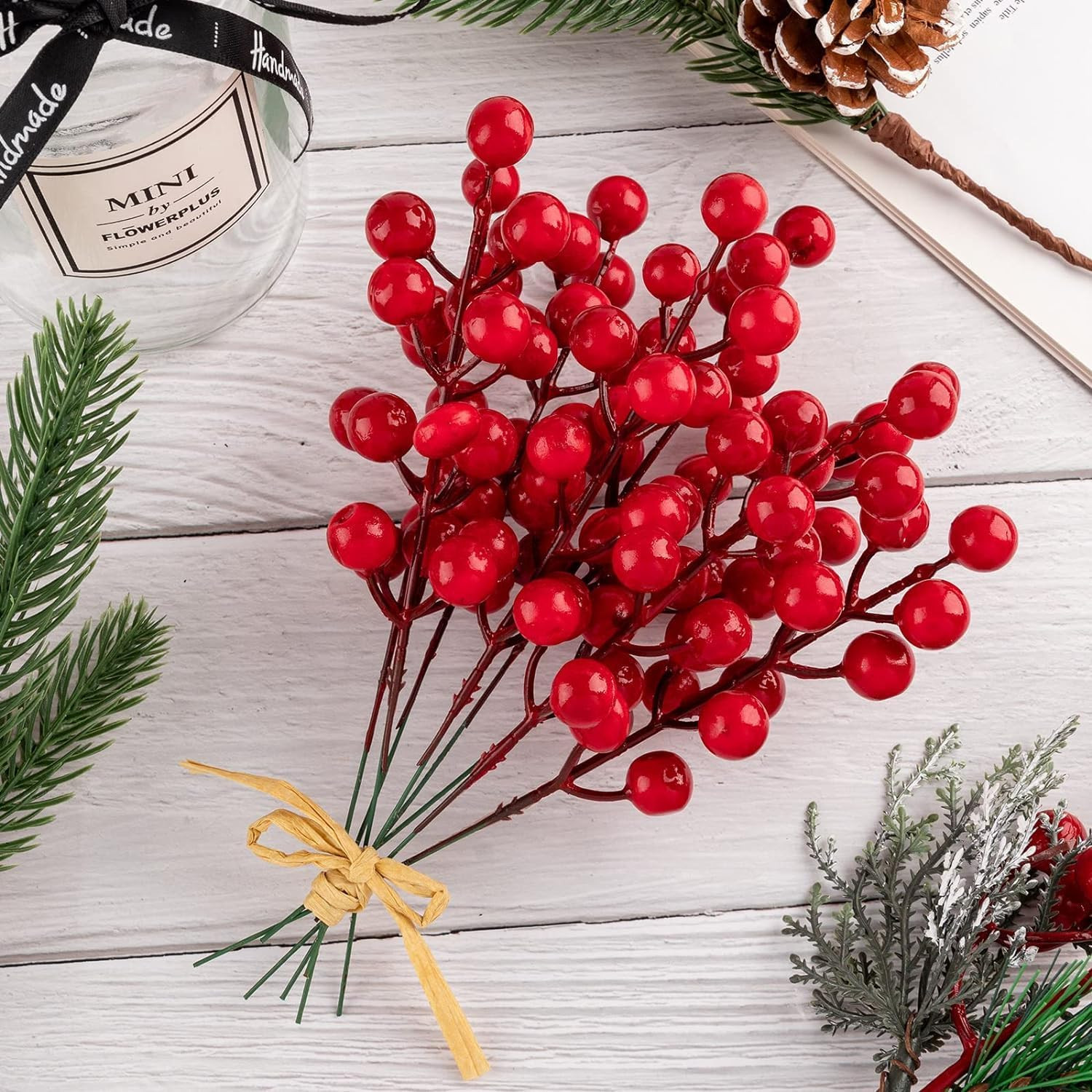 35pcs Christmas Tree Decorations, 9″ Artificial Red Berry Stems – Red Berries