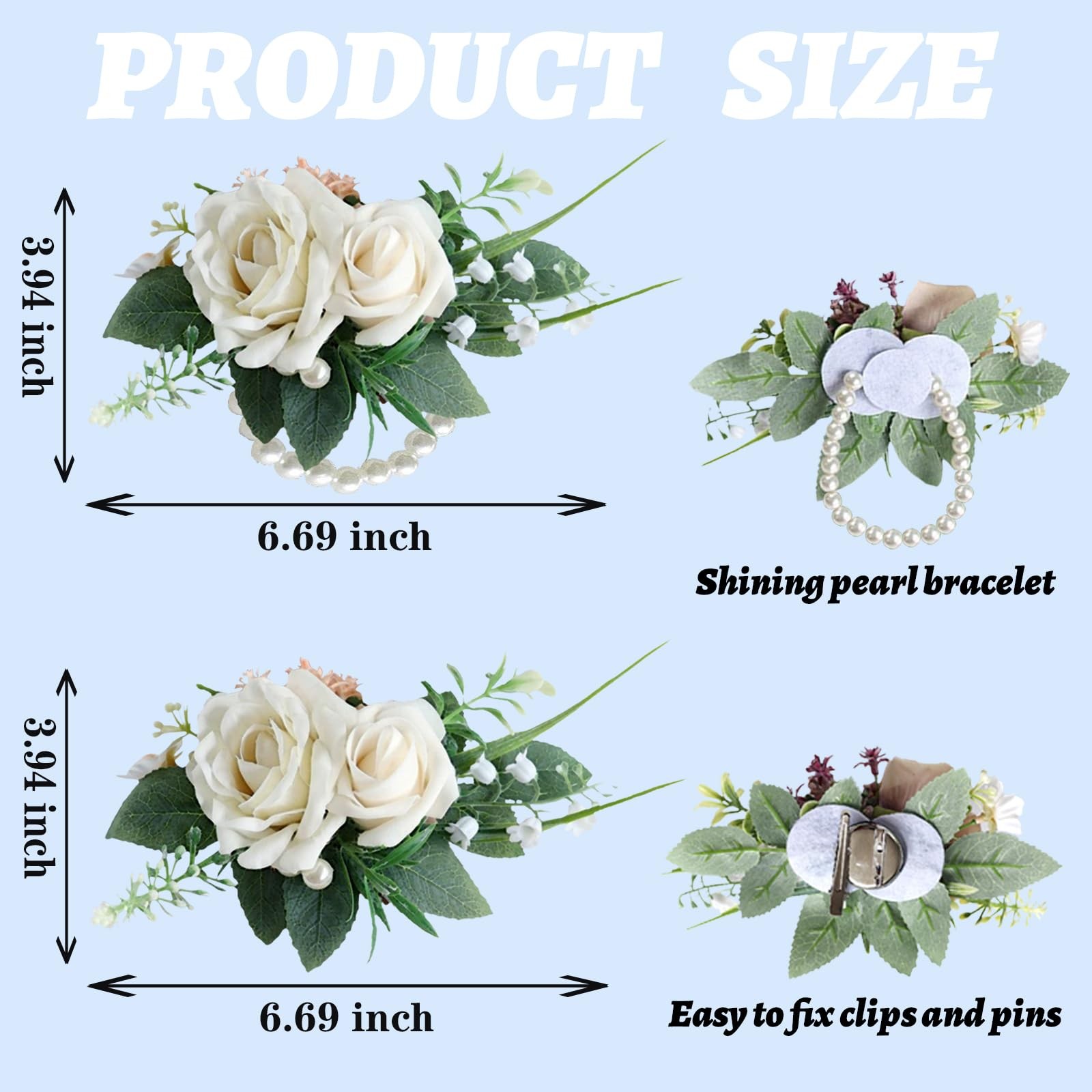 Ivory Corsage and Boutonniere Set for Bride Groom, Artificial Rose Flower Wri…