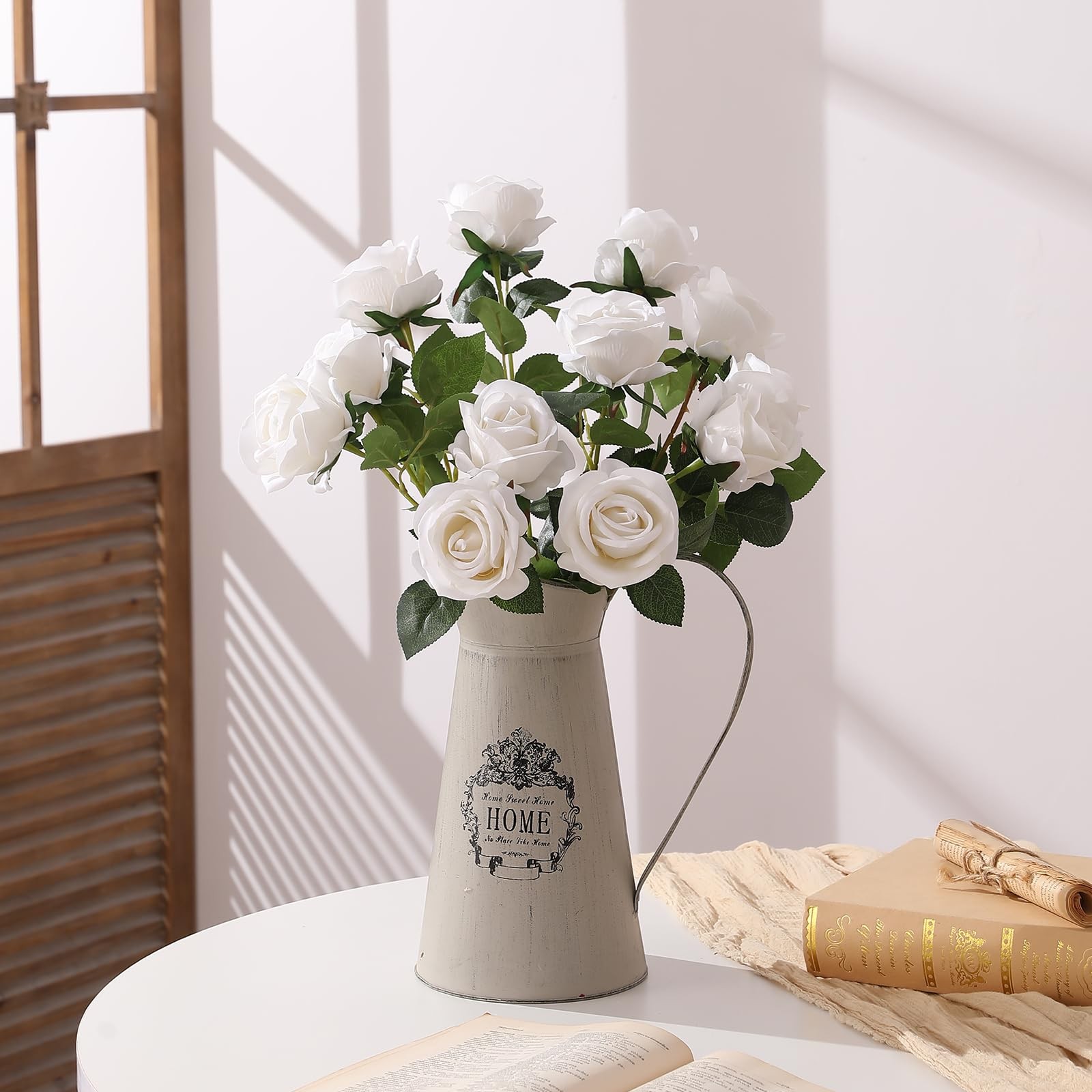 12PCS Artificial Flowers Fake Roses, Realistic Velvet Long Stem Red Roses Bou…